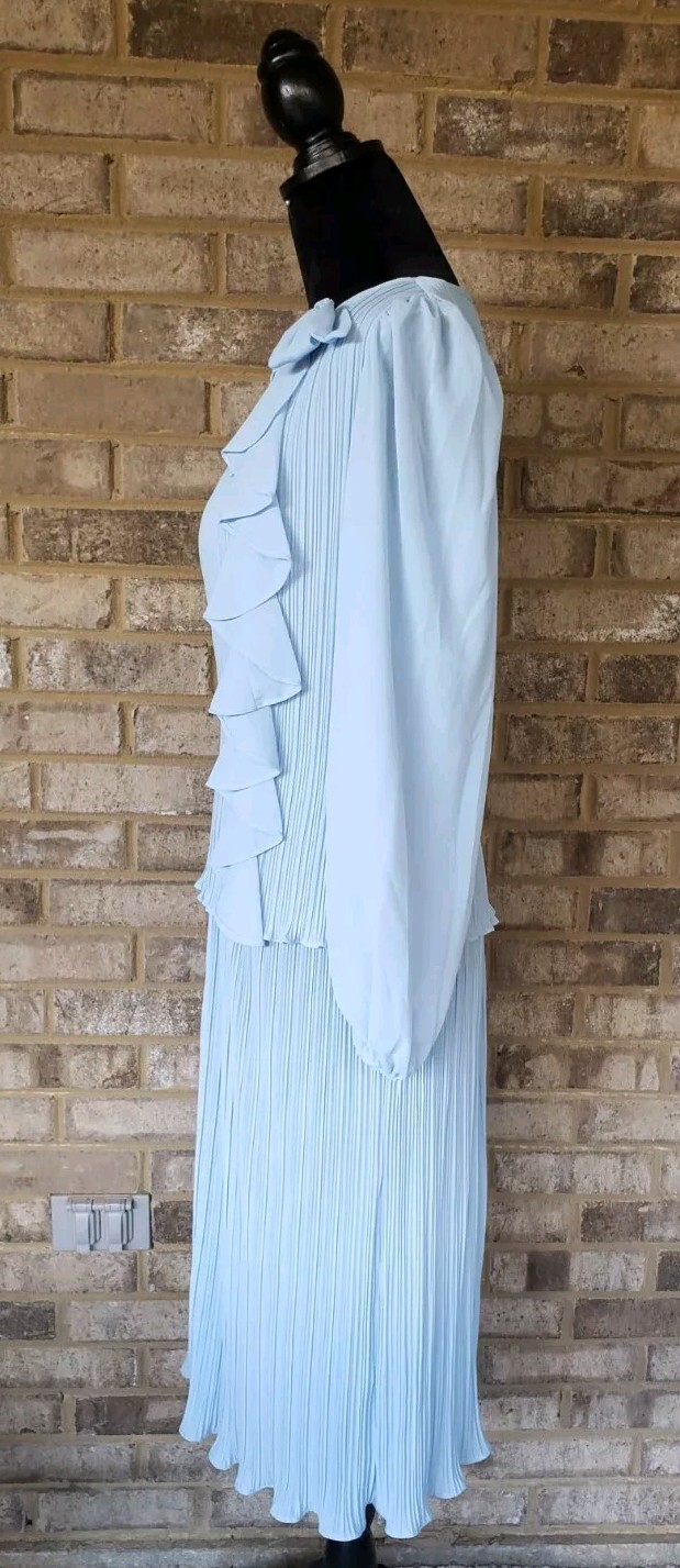 Discovery Fashions Ltd Size 10 Dress Lt Blue Long Sleeve Pleated Ruffle Sheer
