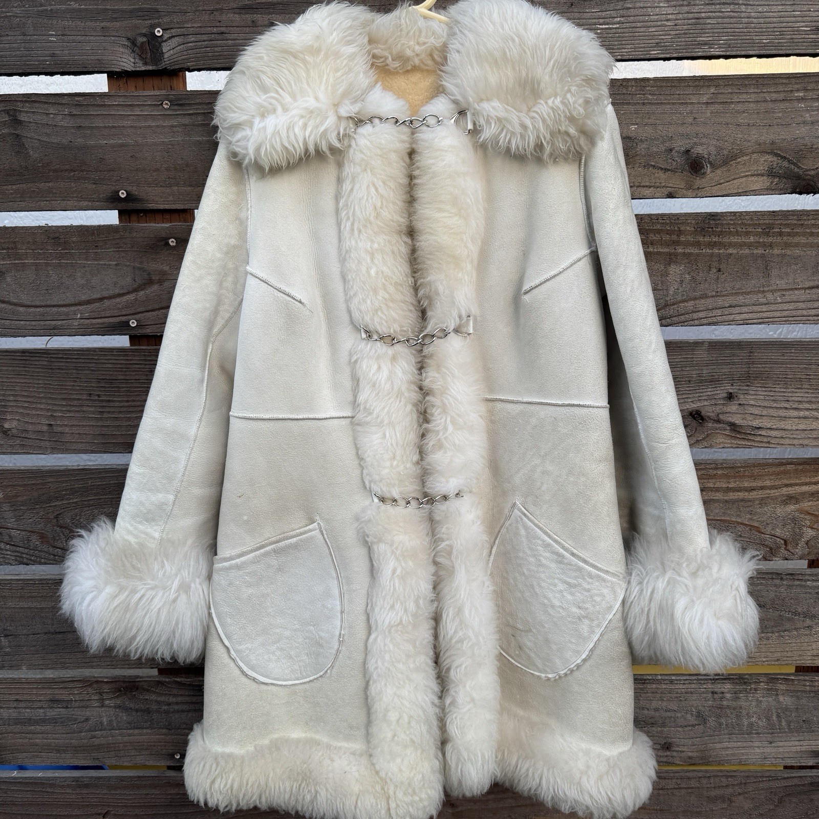 Vintage SuedeLamb by Lawrence Shearling Coat Lamb Fur Trim Cream Suede Jacket S