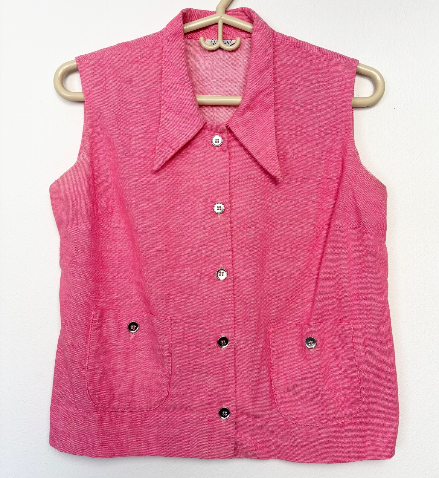 Vintage 60s 70s GARLAND Spring Summer Blouse Top sleeveless pointy collar crop M