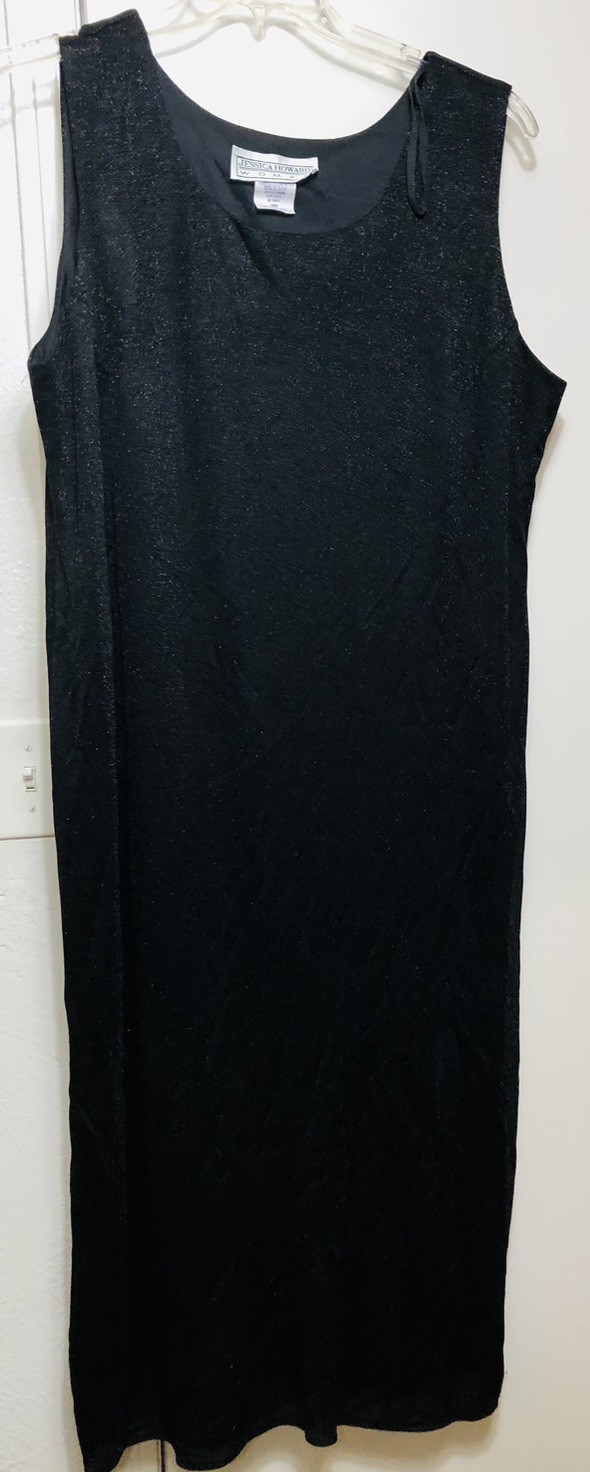 Vintage Jessica Howard Woman Dress W/Sweater Feather Trimmed, Crystal Buttons
