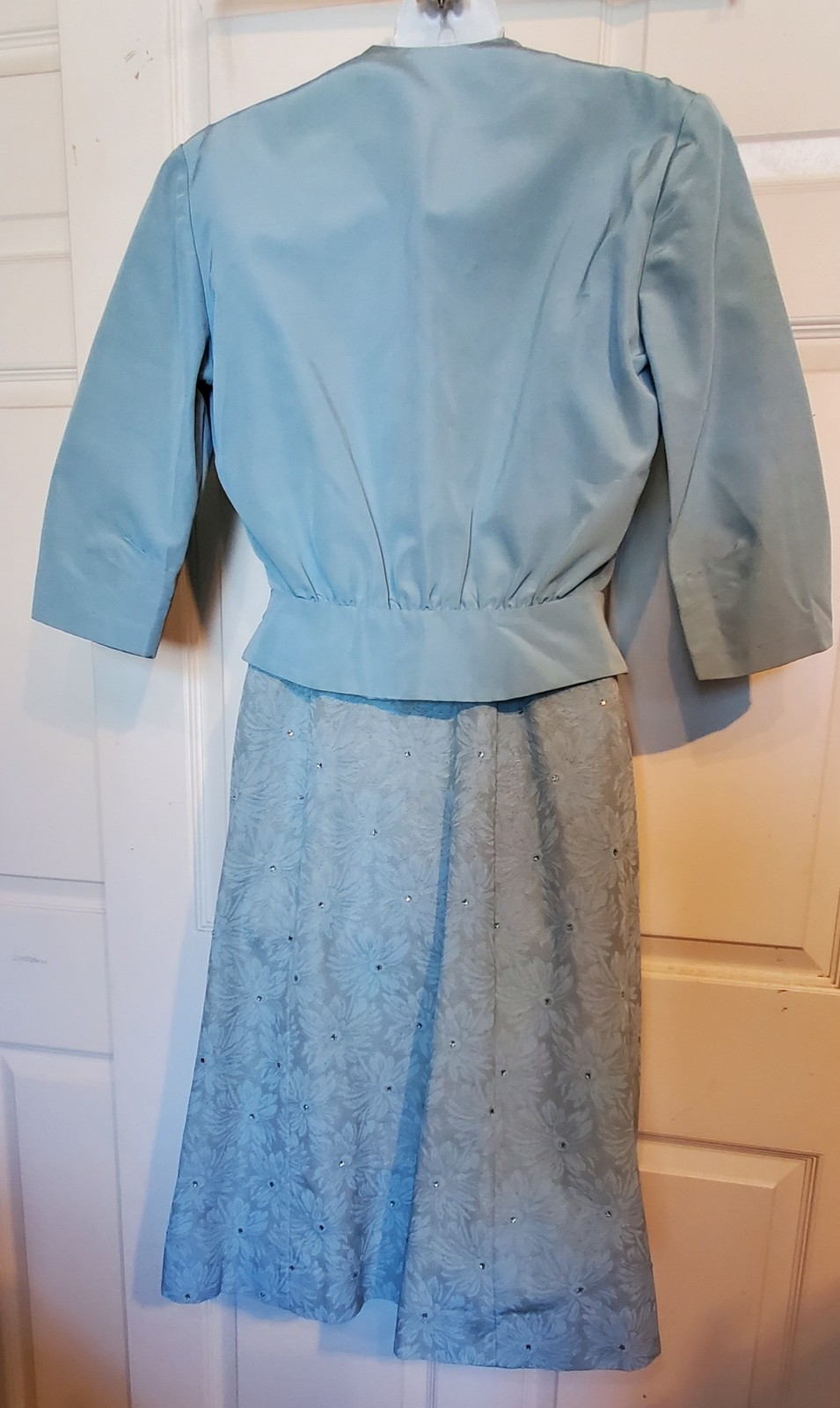 Vintage 50s Blue Silver Dress Matching Jacket Misses by Martha Manning B38 2 Pc.