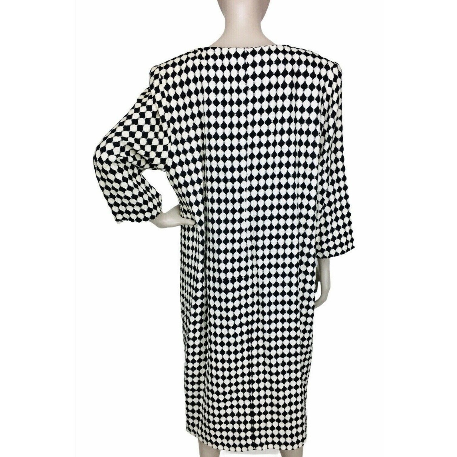 Vintage 80s Jackie Bernard MOD Monochrome Dress Coat Women’s Size M/L
