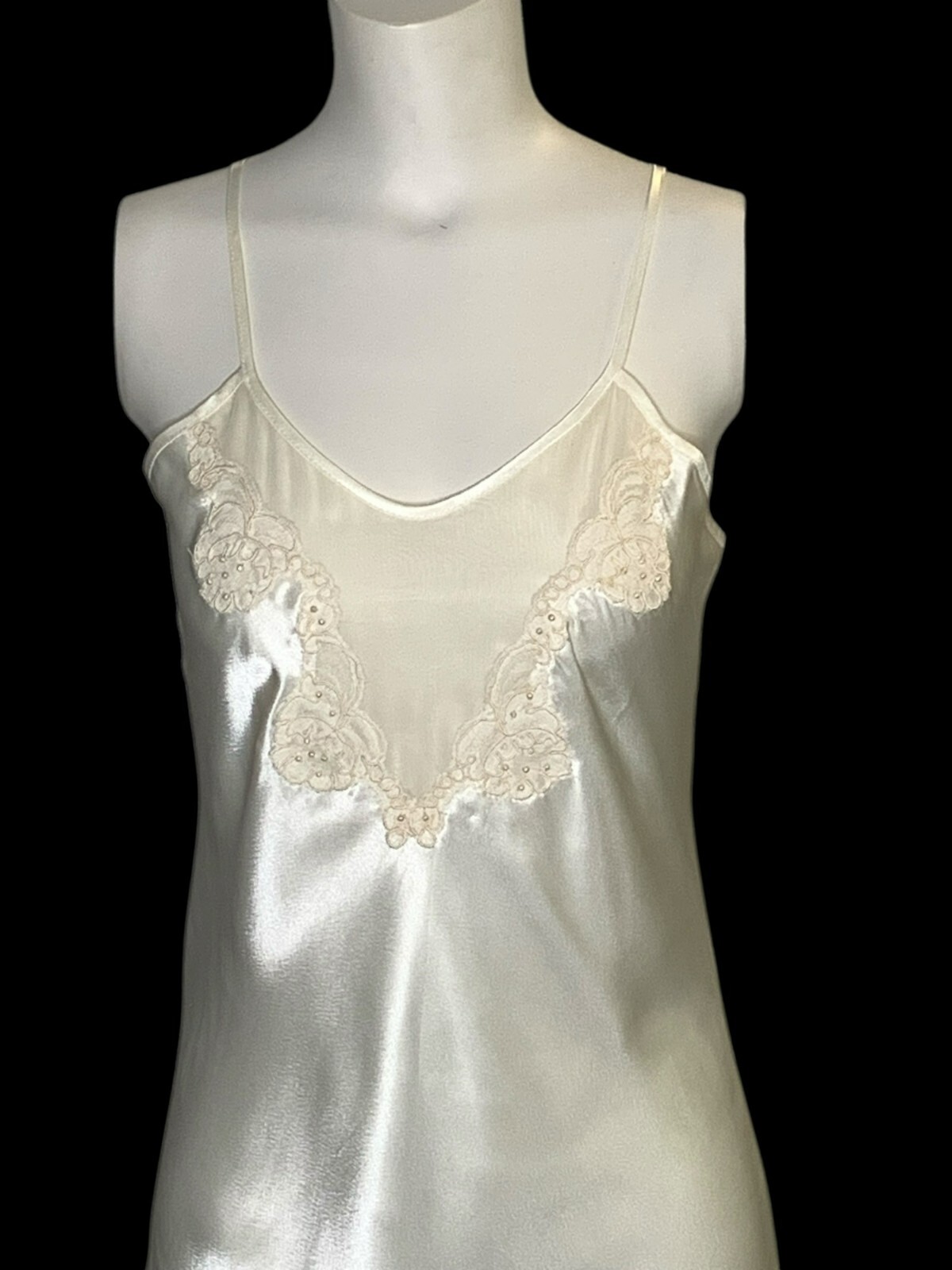 VTG Victoria’s Secret Gold Label Satin Lace Slip Dress S Ivory Chiffon Nightgown