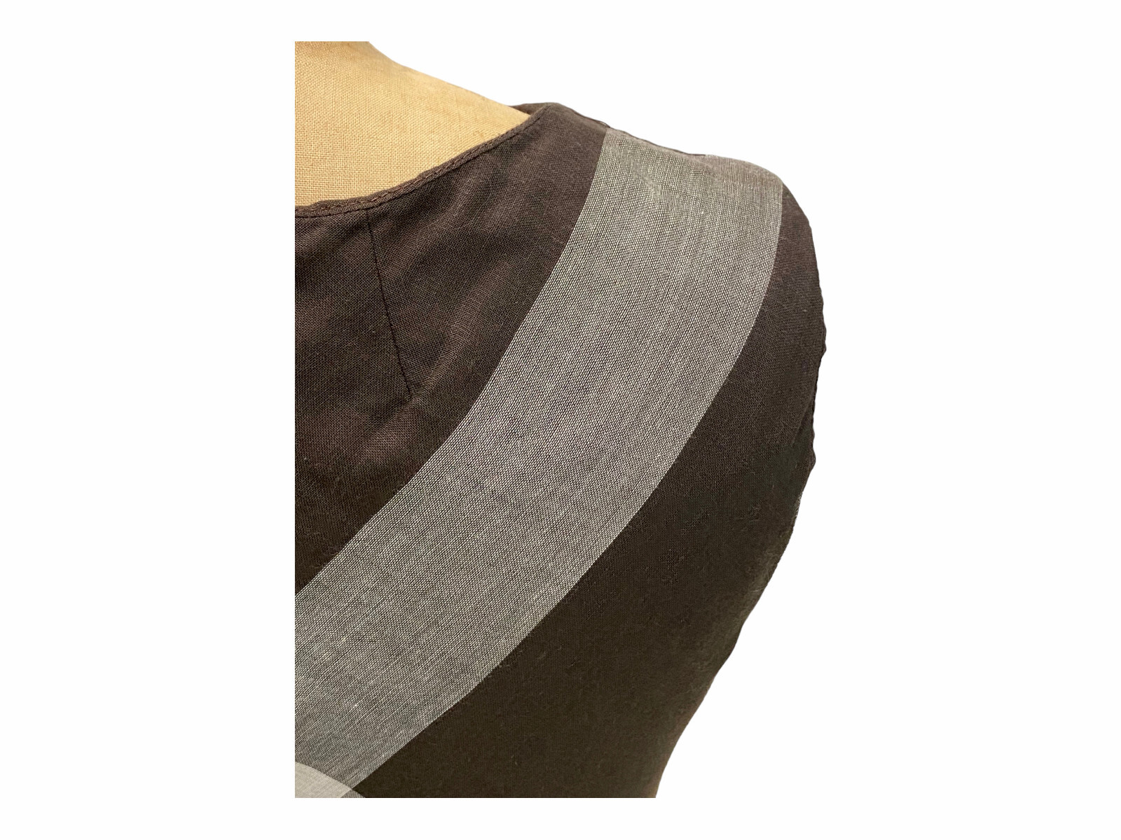 Vintage 1960s Brown Gray Striped Cotton Fit & Flair Dress Small