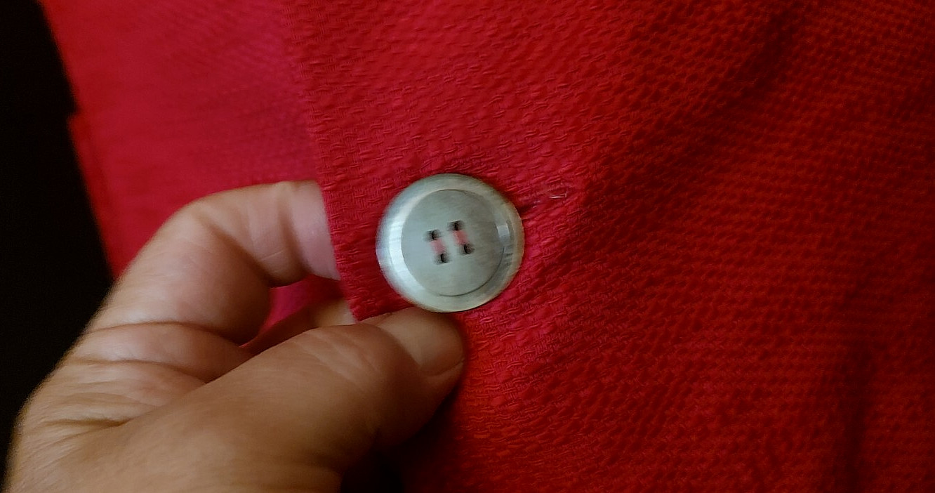 Vtg 60s SHIFT Style DRESS SABRINA NECK, DEEP GERANIUM PINK LINEN, MOP BUTTONS