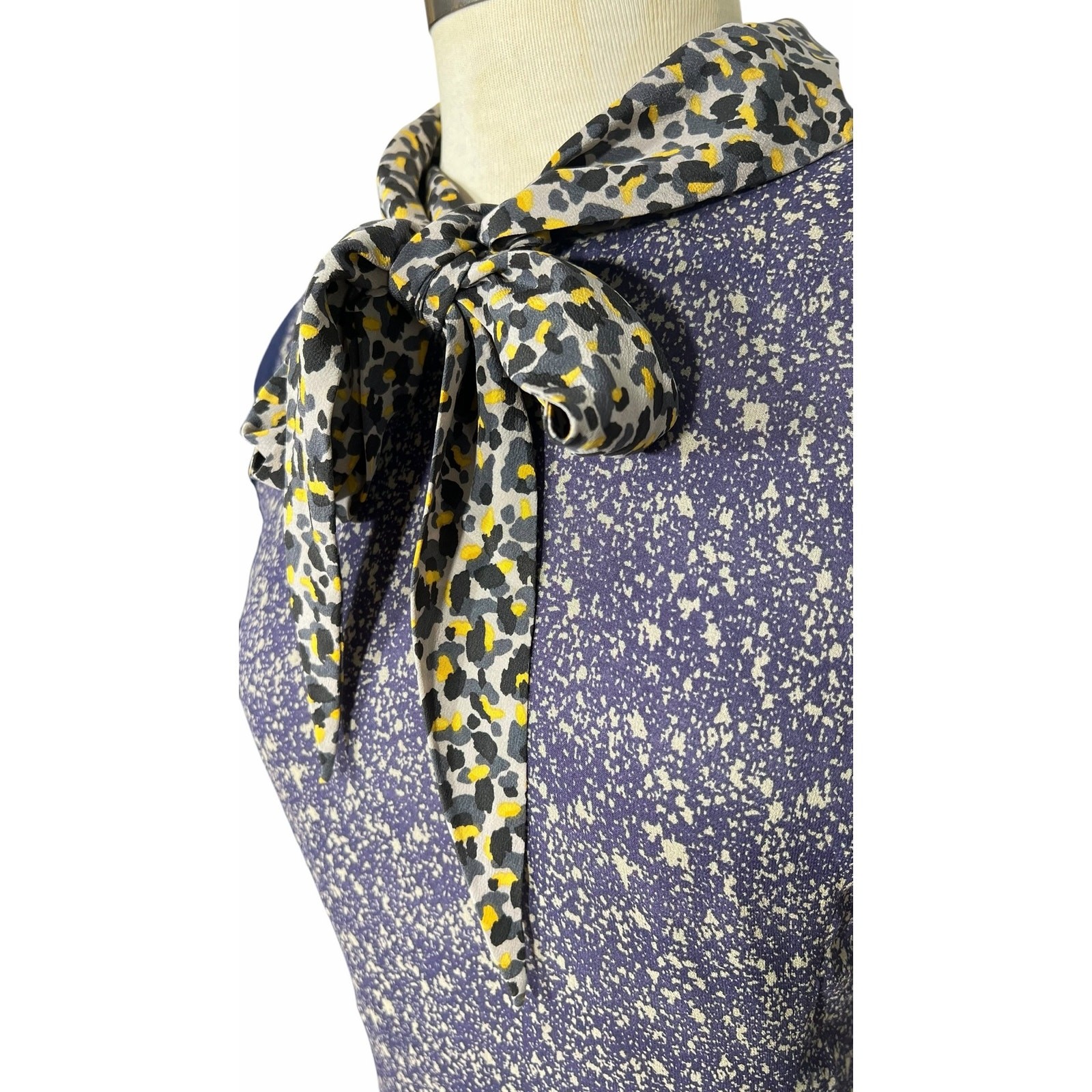Z Spoke Zac Posen Mixed Media Animal Print Bow Tie Neck Dress S
