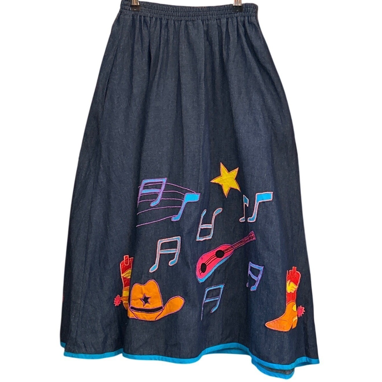 Vintage Southern Image Denim Maxi Skirt Western Cowgirl Country Music Novelty