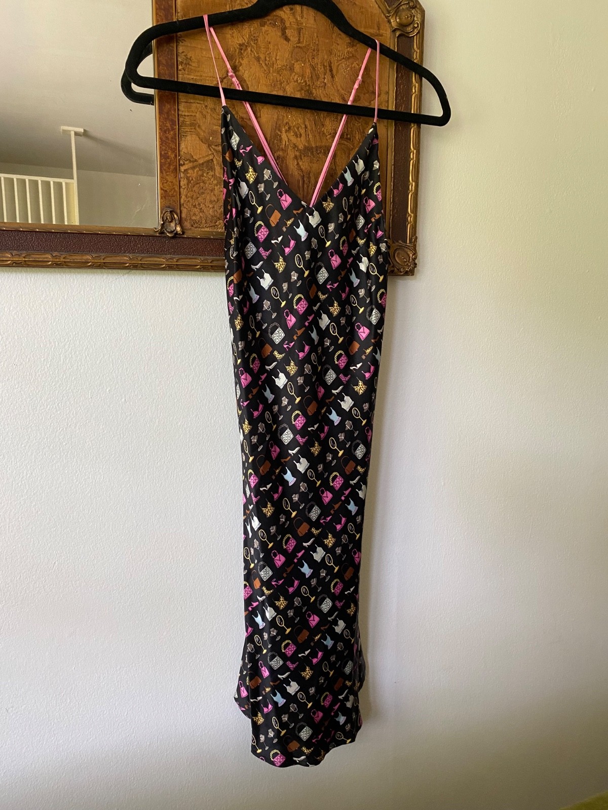 Vintage y2k 100% Silk Novelty Shoe Handbag Print Girly Slip Dress Small