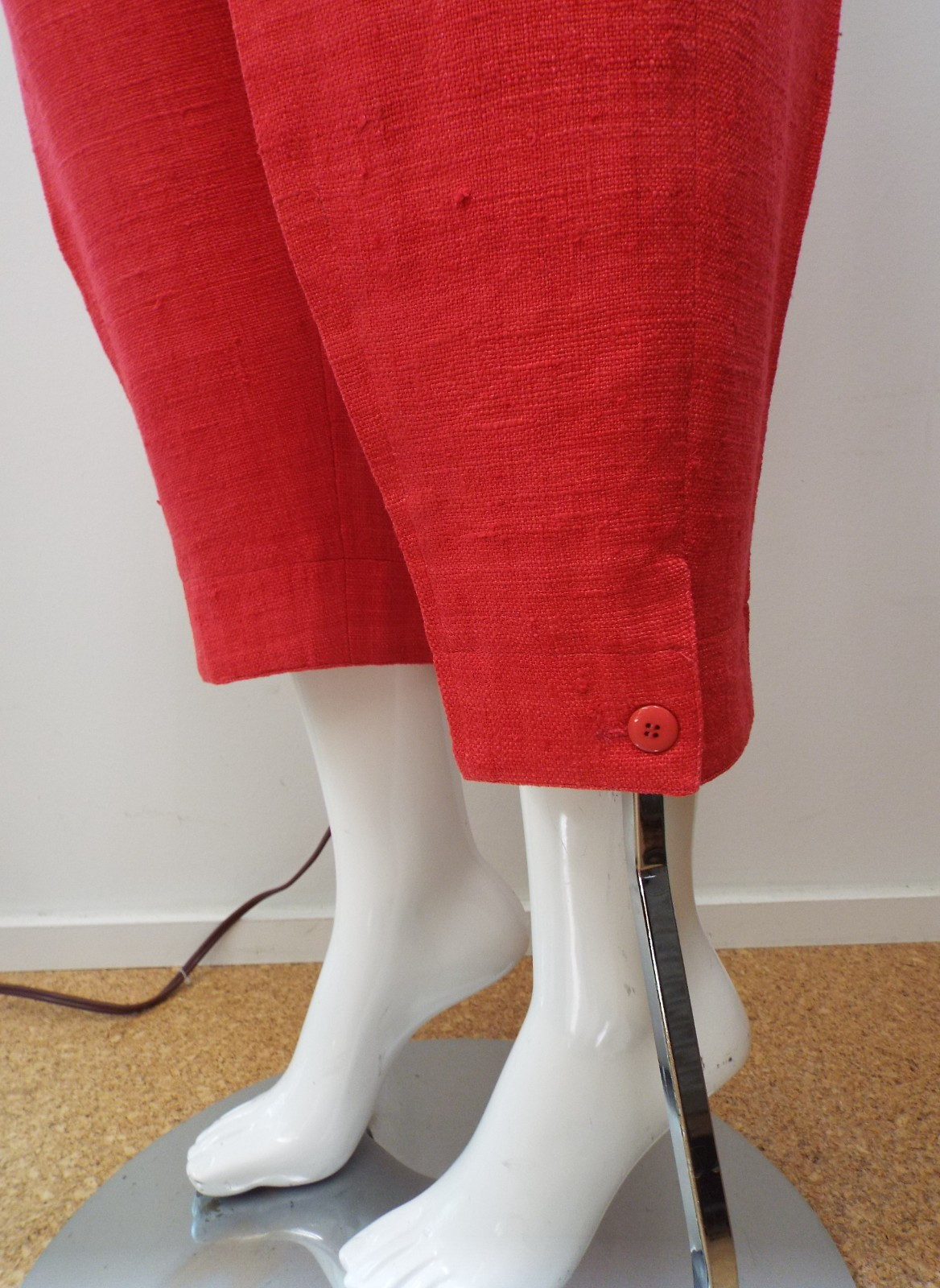 Vintage 1980s KENZO Red Silk Suit Cropped Blazer Jacket & Pleated Pants 38 Small