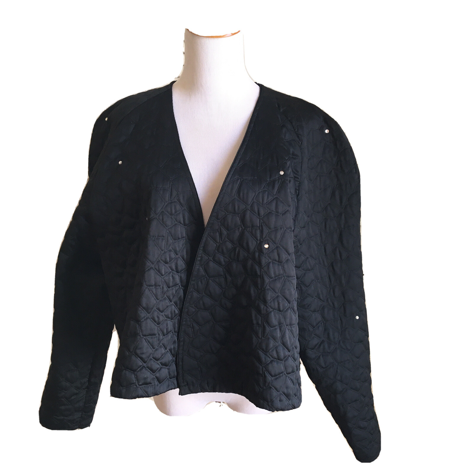 Sonia Rykiel Vintage 1980s Quilted Rhinestone Wrap Kimono Style Jacket Black M L