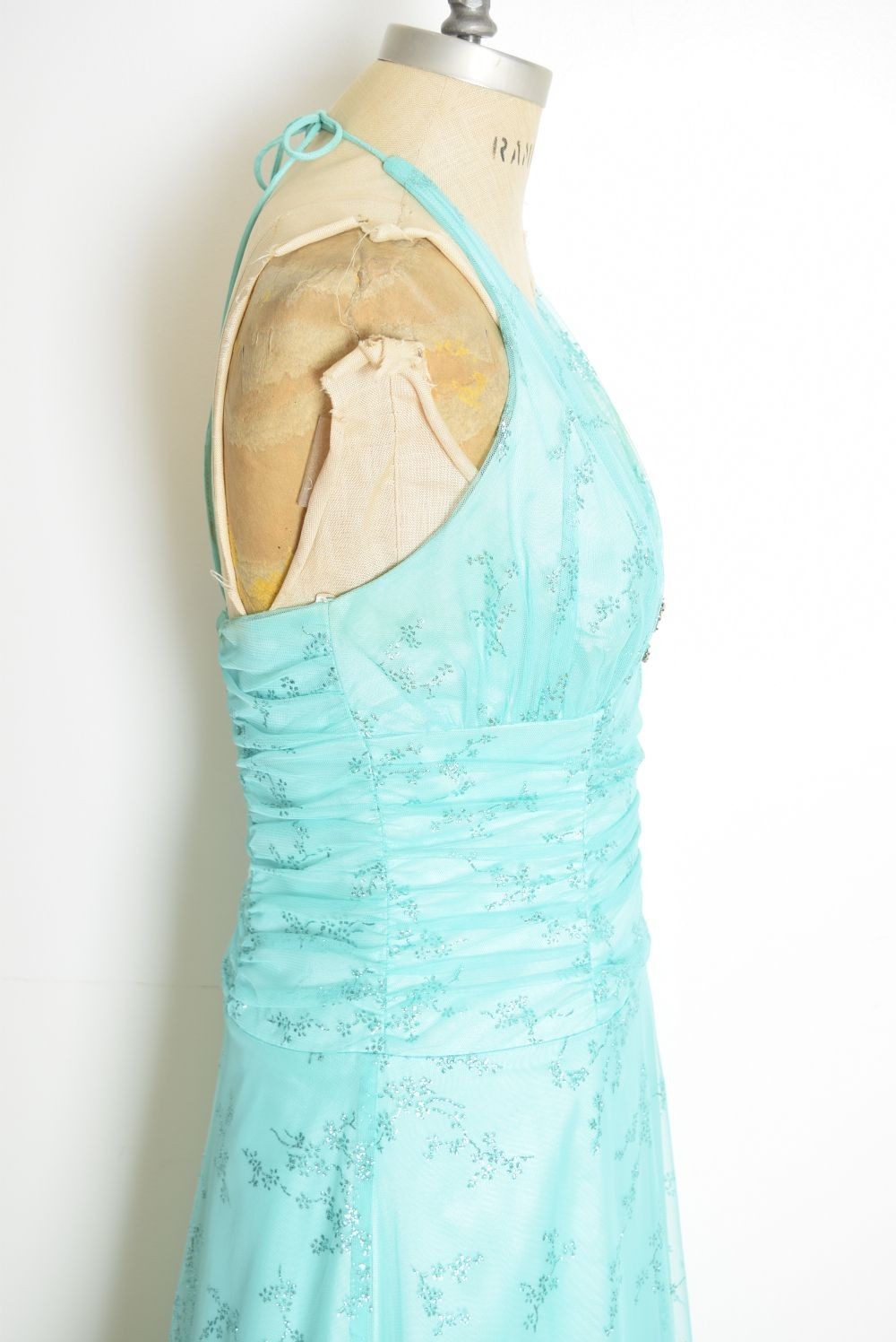 vintage Y2K prom dress Blondie Nites fairy aqua mesh glitter print party gown M