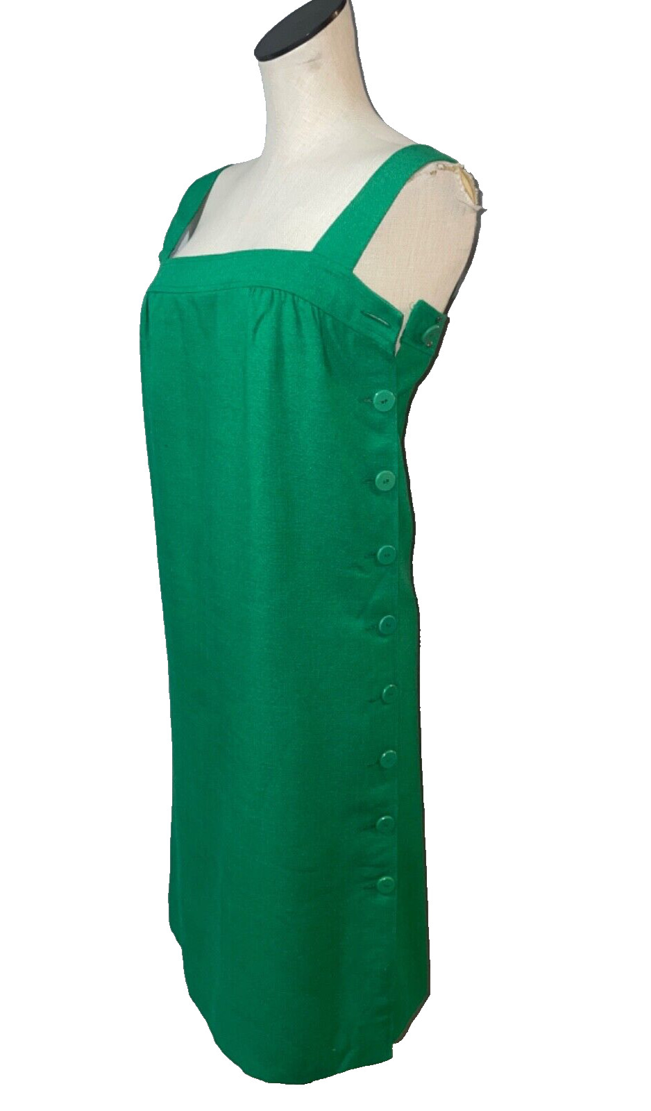 Vintage Women’s Green Sleeveless Dress size 6 Button Up on the Side Square Neck