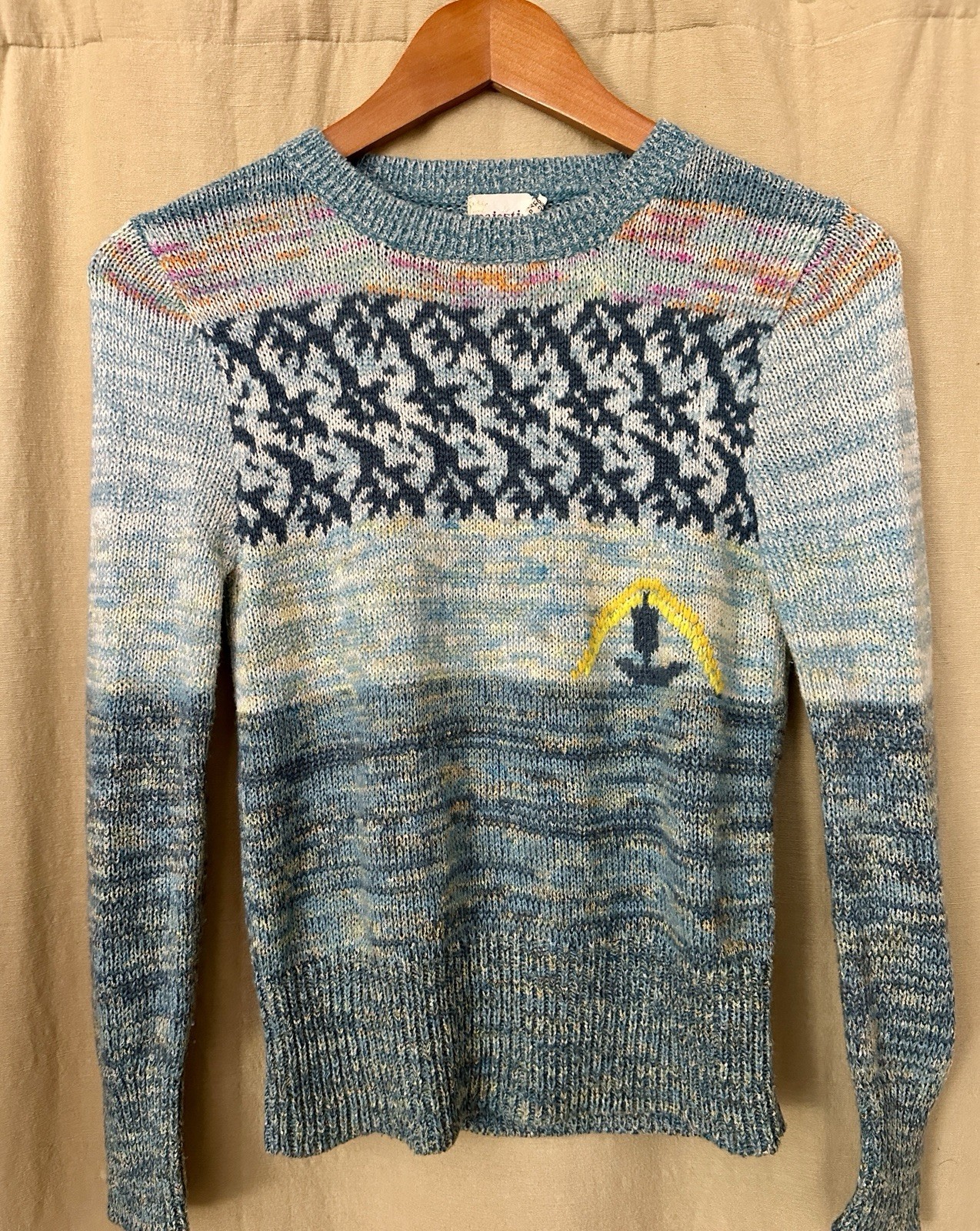 VTG Majestic Knitwear SzM Multicolor Abstract Seascape Sweater 80s Retro
