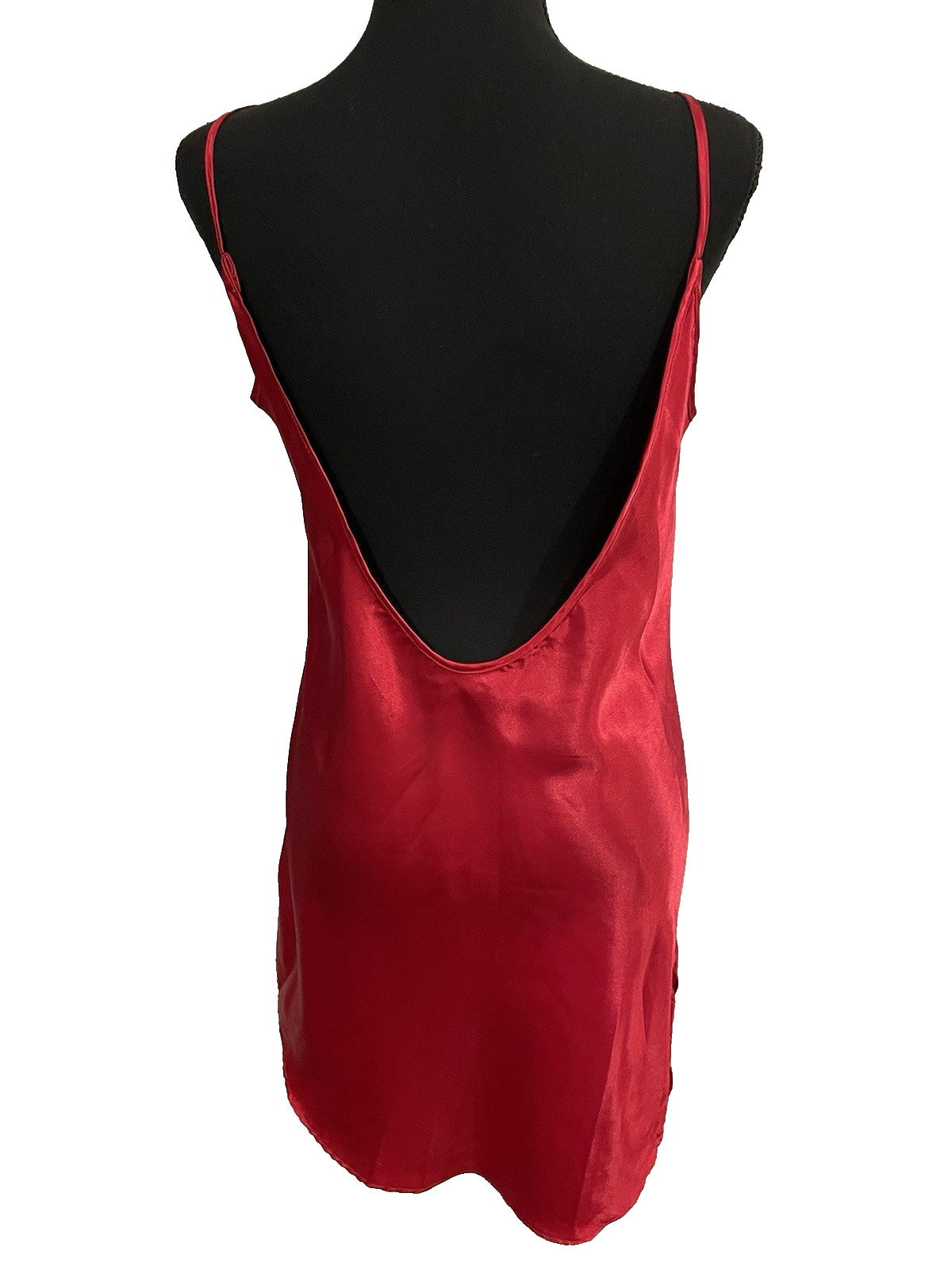Vtg 90s Valentines Red Satin Chemise Nightgown Sz Medium Low Back Slip Dress