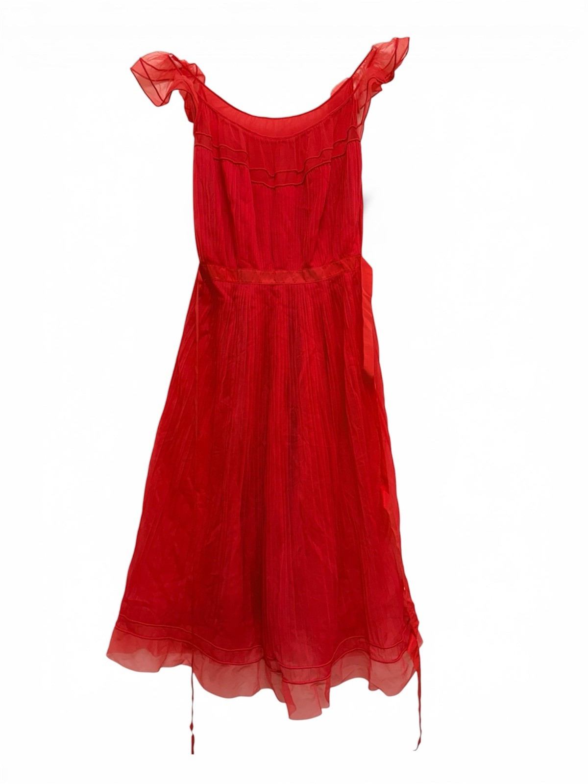 Vtg Vanity Fair Night Gown Chiffon Red Maxi Swing S/M Full Length Ruffled Pinup