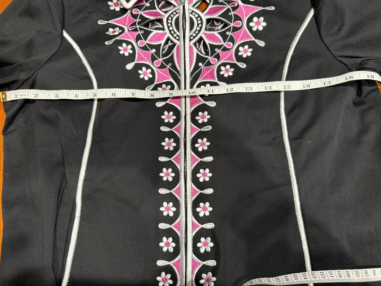 Bob Mackie Wearable Art Black floral Embroidered Cut Out Jacket