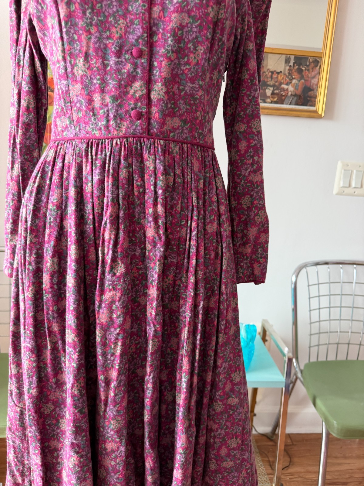 🧵 Vtg 80s Laura Ashley Puff Sleeve Rose Garden Prairie Cottagecore Dress M
