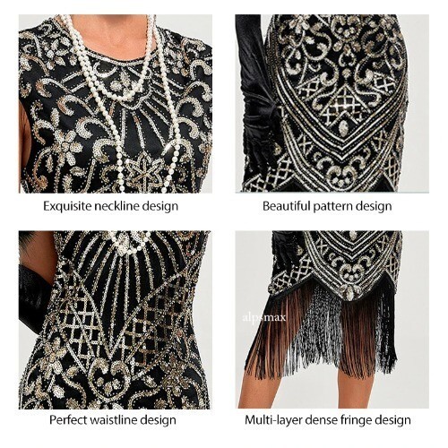 30S Flapper Dresses 1920s Vintage Dress Summer Fringe Beaded Great Gatsby Party