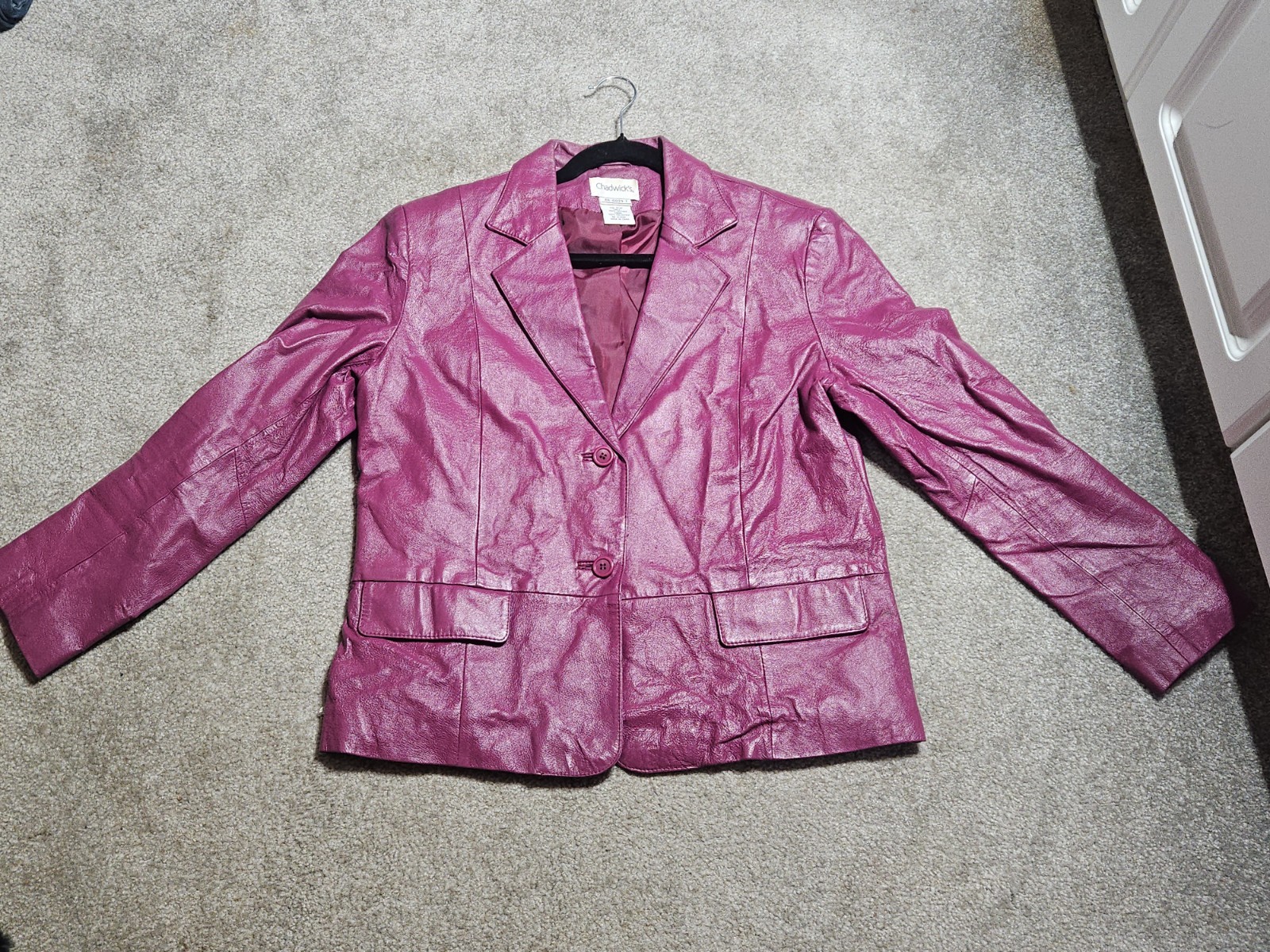 12P Chadwicks Leather Fushcia Blazer Jacket Womens Petite