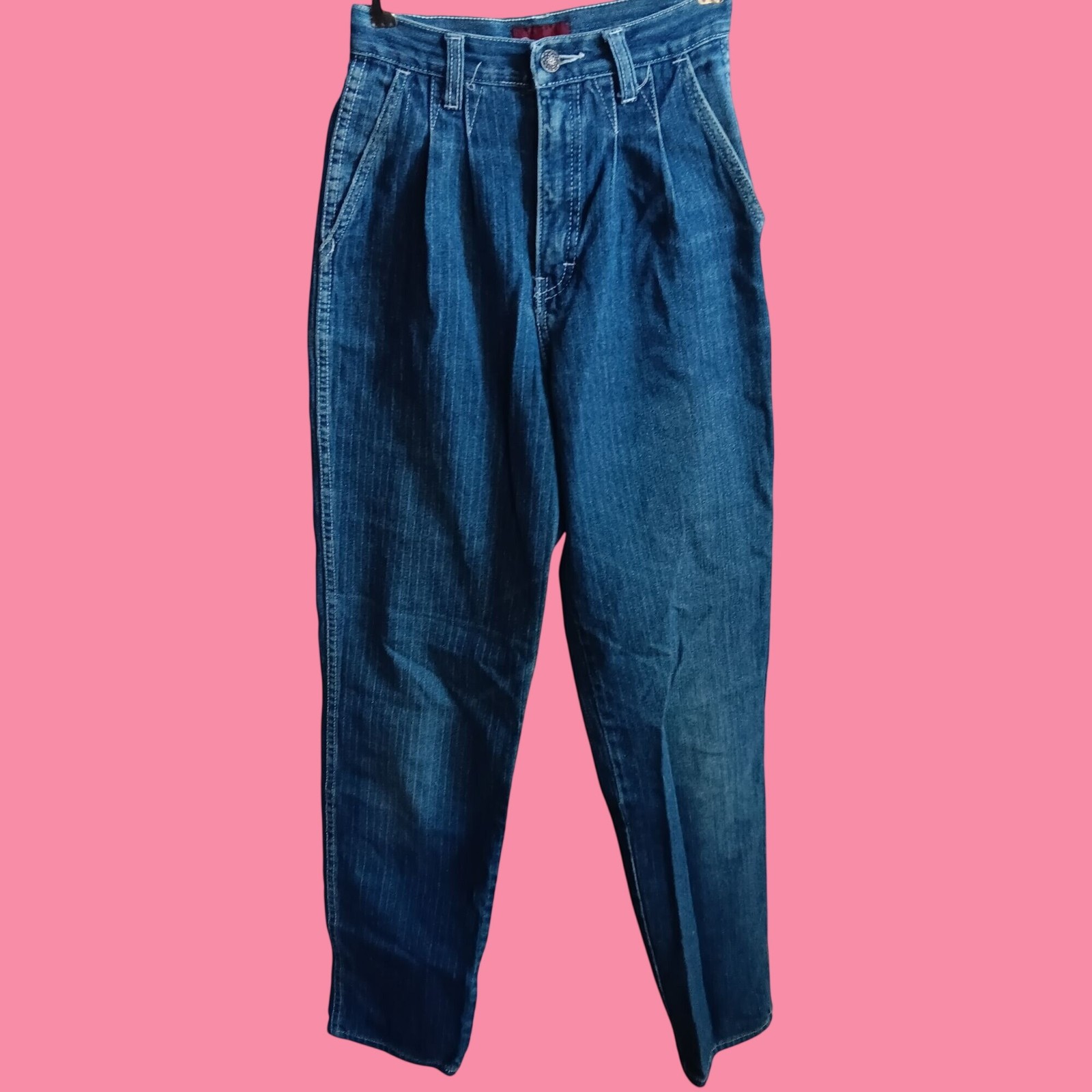 Vintage Womens Jeans 80s 3/4 23×32 Orsini Blue Denim Pleated High Waist Jeans