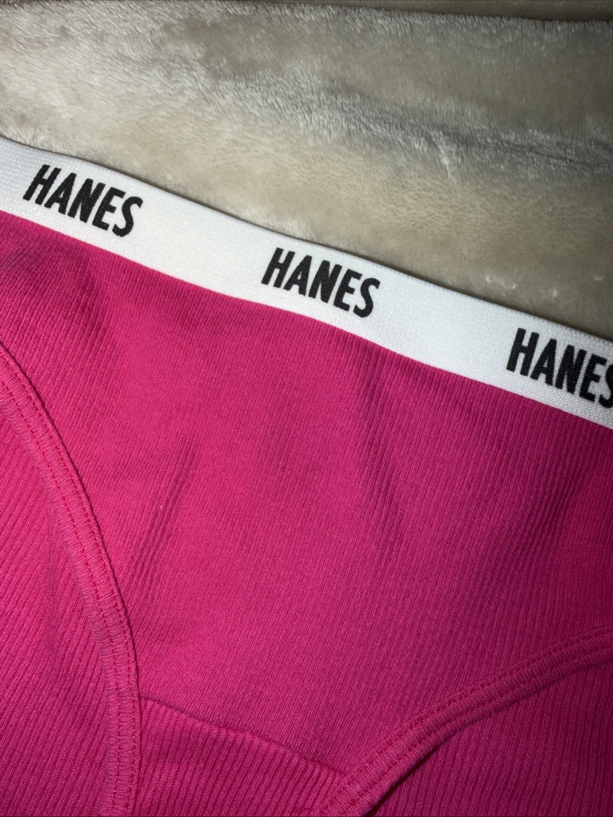 Vintage Hanes Bikini Panty Ribbed Pink Logo Band Size Cotton Polyester Size L