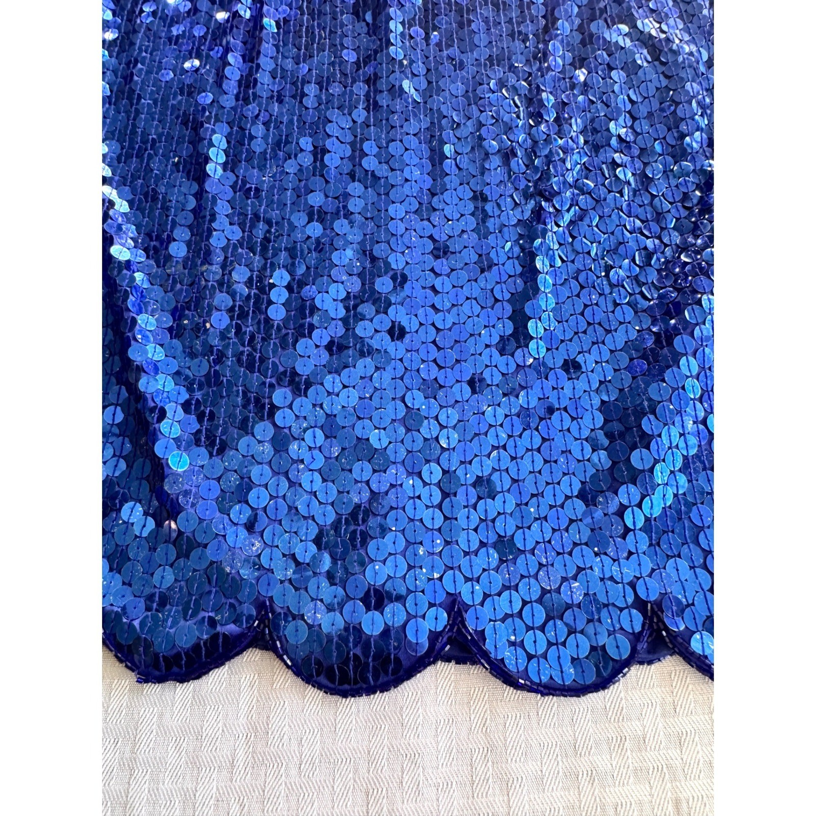 Niteline Della Roufogali Vintage Royal Blue Sequin Halter Scalloped Dress 12