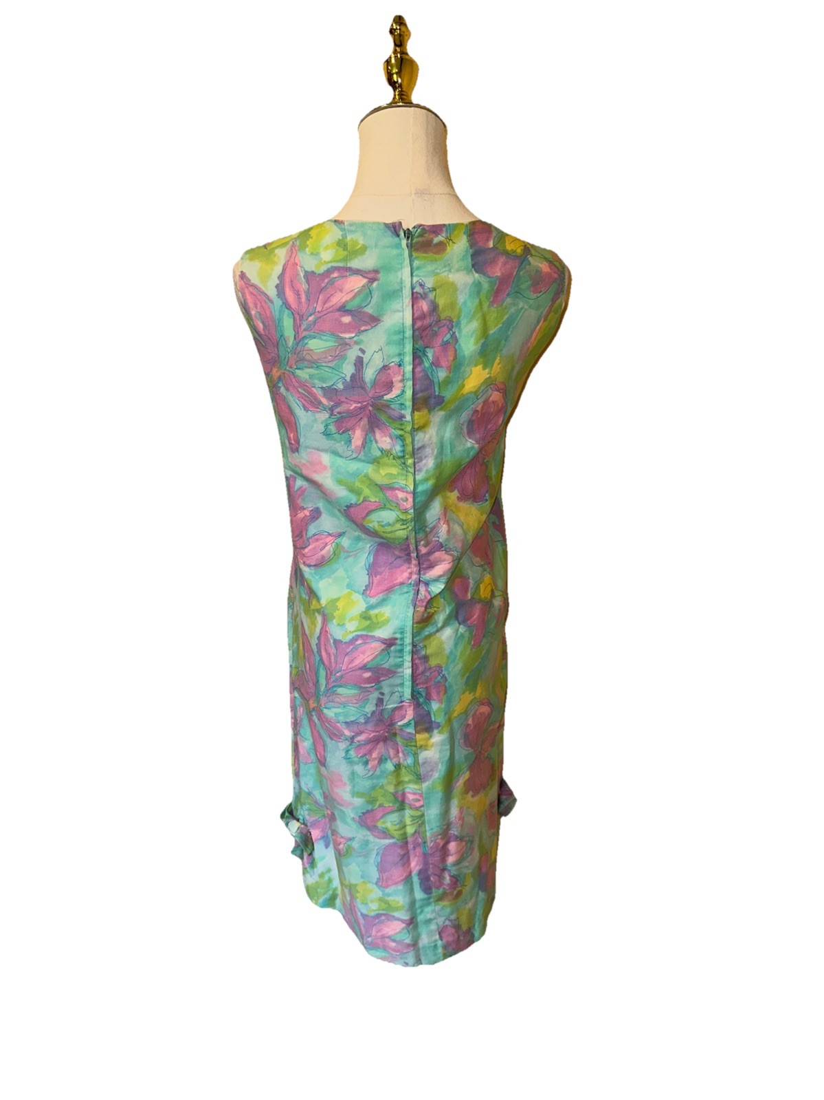 VTG 1950s Adelaar Women’s Pink Yellow And Blue Floral Dress With Bow Accent 12