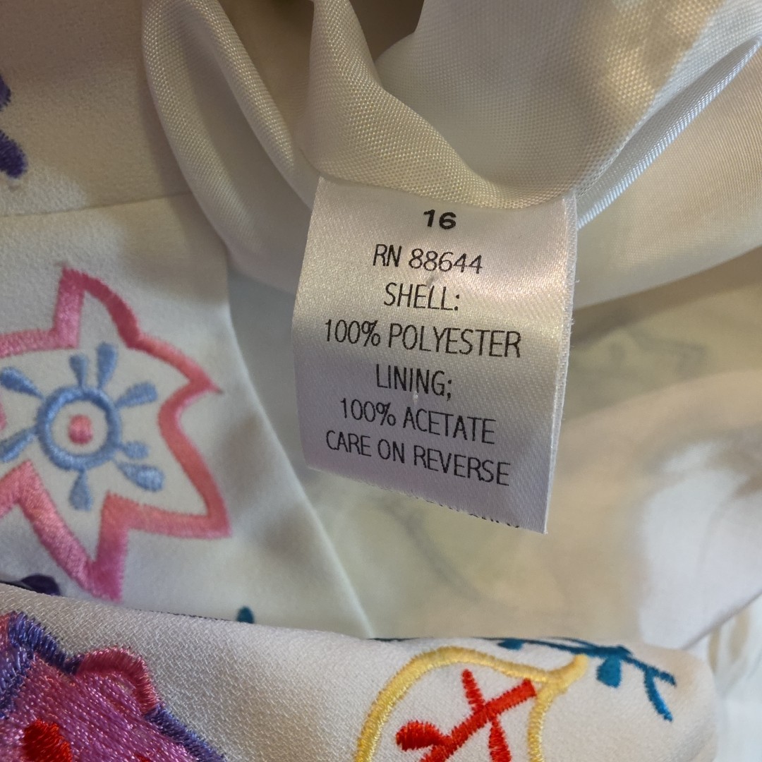 Vtg John Meyer of Norwich Floral Embroidered Jacket Blazer White Sz 16 Romania