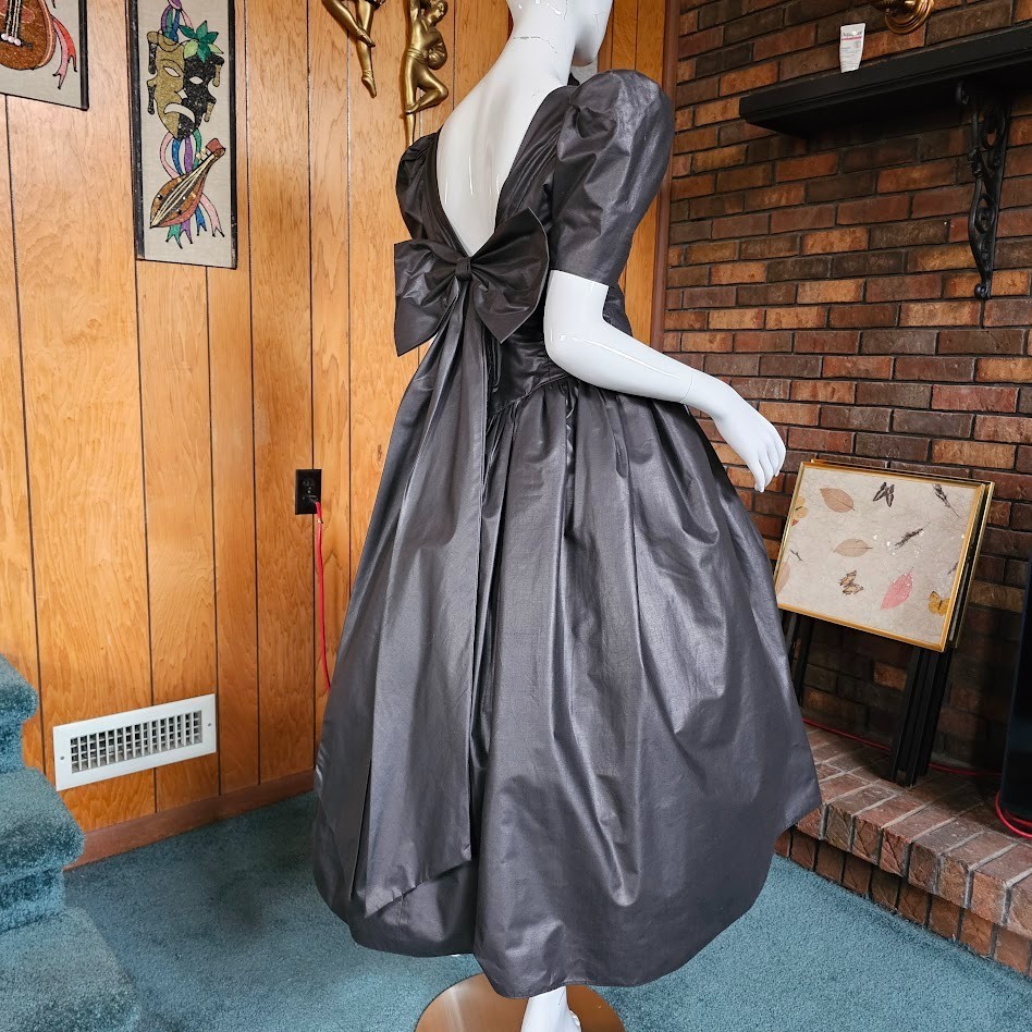 Vtg 80s Goth Princess Wedding Gunmetal Pageant Prom Party Circle Evening Dress M