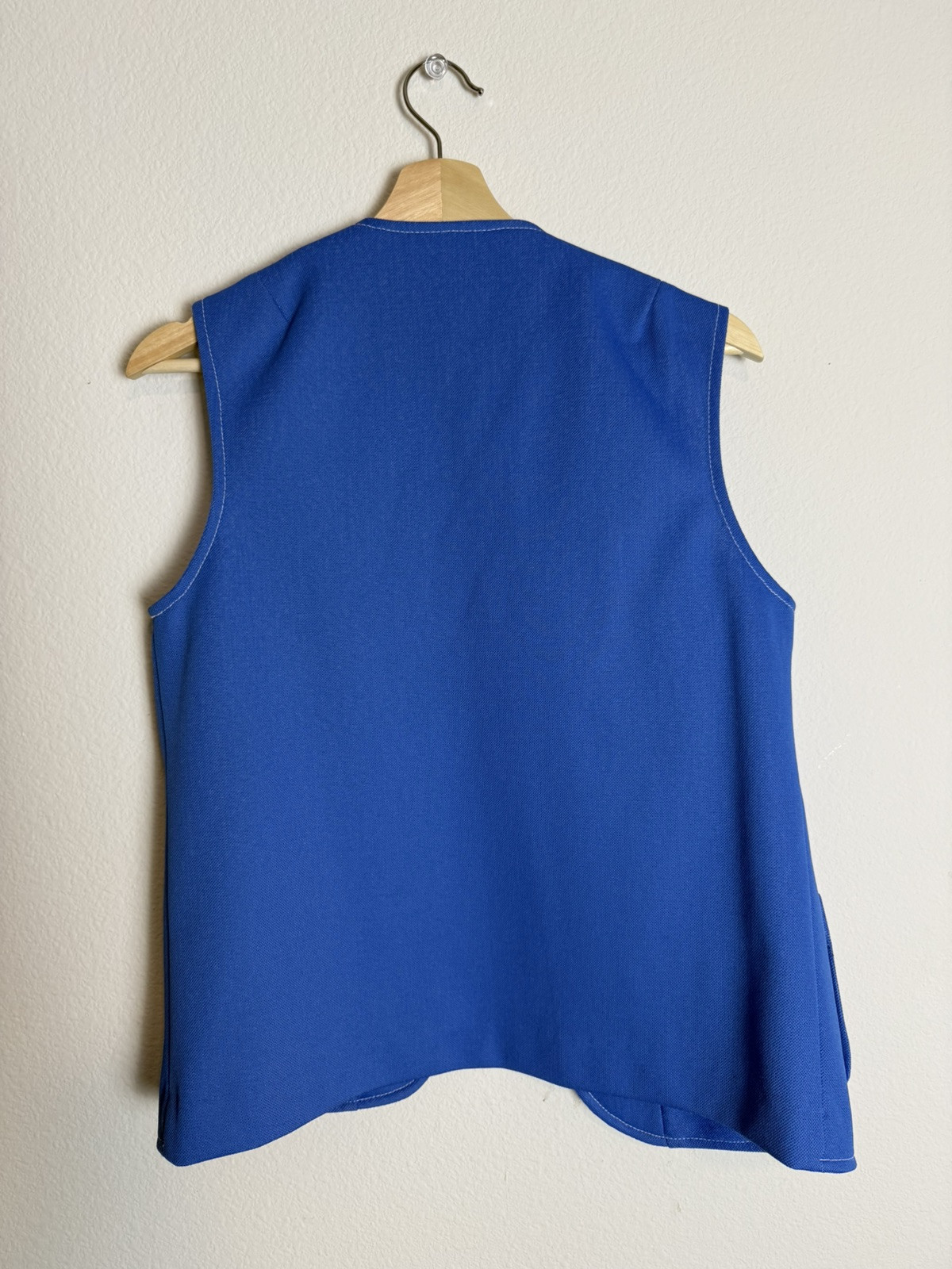 Vintage 70s KoKoKnits California Royal Blue Open Front Knit Vest, Size 10