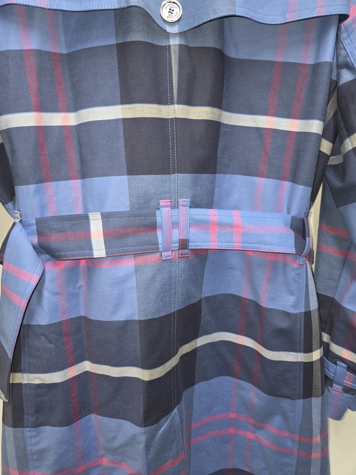 Vintage Jones New York Signature Blue Plaid Check Belted Trench Coat Size XL