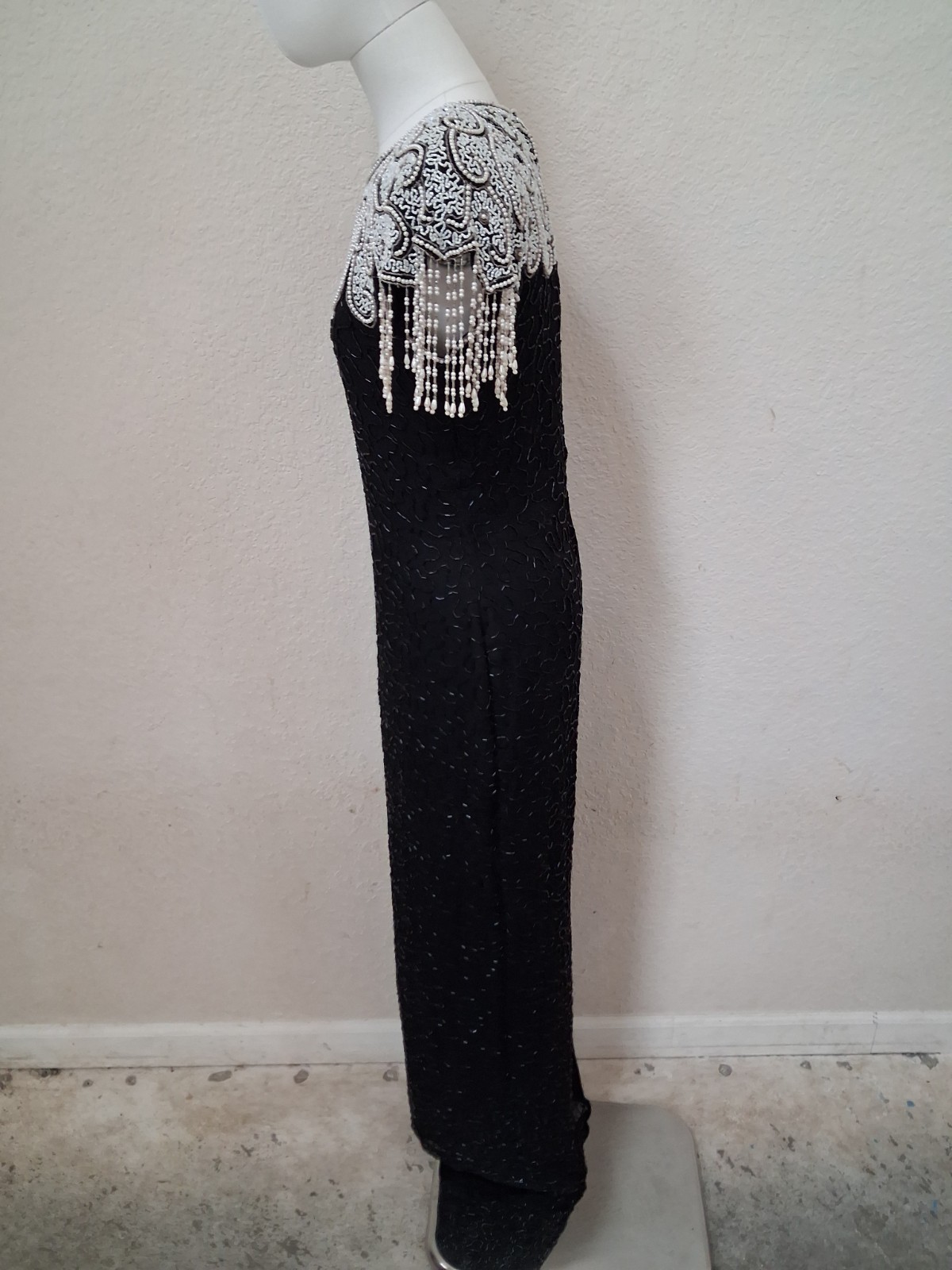 Vintage 80s 90s Michaelangelo Silk Beaded Long Dress Gown Prom Small
