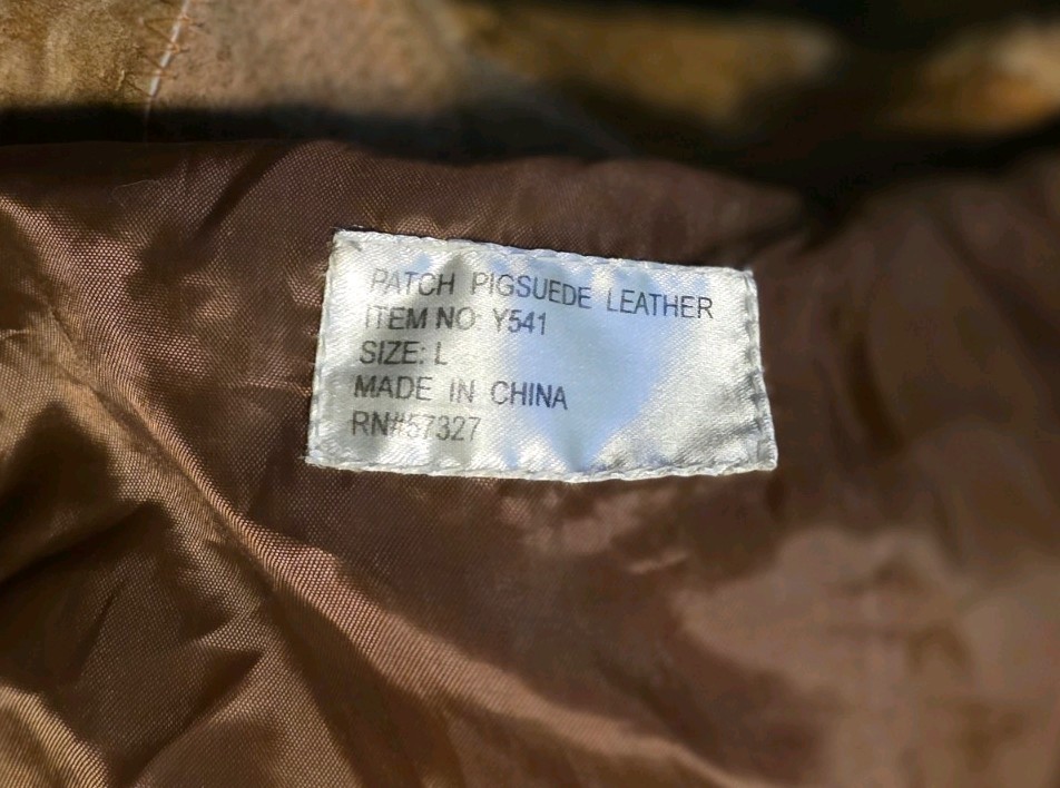 RARE AUTHENTIC PIGSUEDE LEATHER JACKET PATCHWORK PATTERN Size LARGE