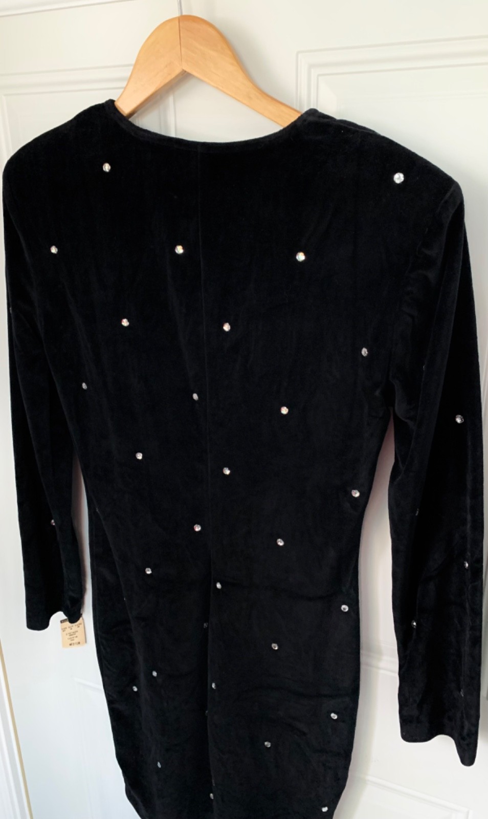 Vintage Paul Harris Velvet Velour Stretchy Rhinestone Dress Padded Shoulder- New