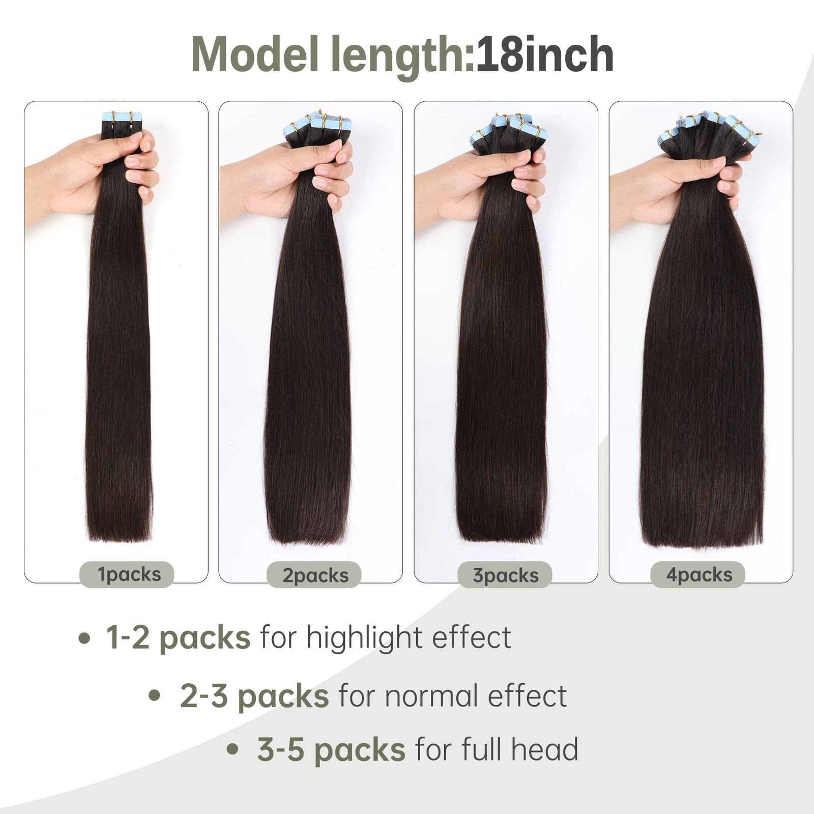 JESSBO Tape In Human Hair Extensions Straight Dark Brown 100% Real