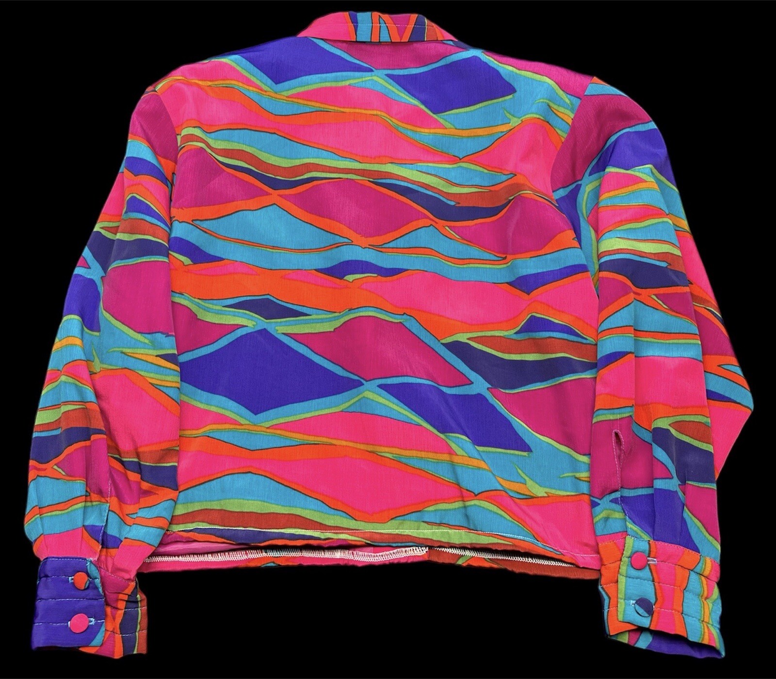 80s Tan Jay Bold Bright Multicolor Print Vintage Jacket