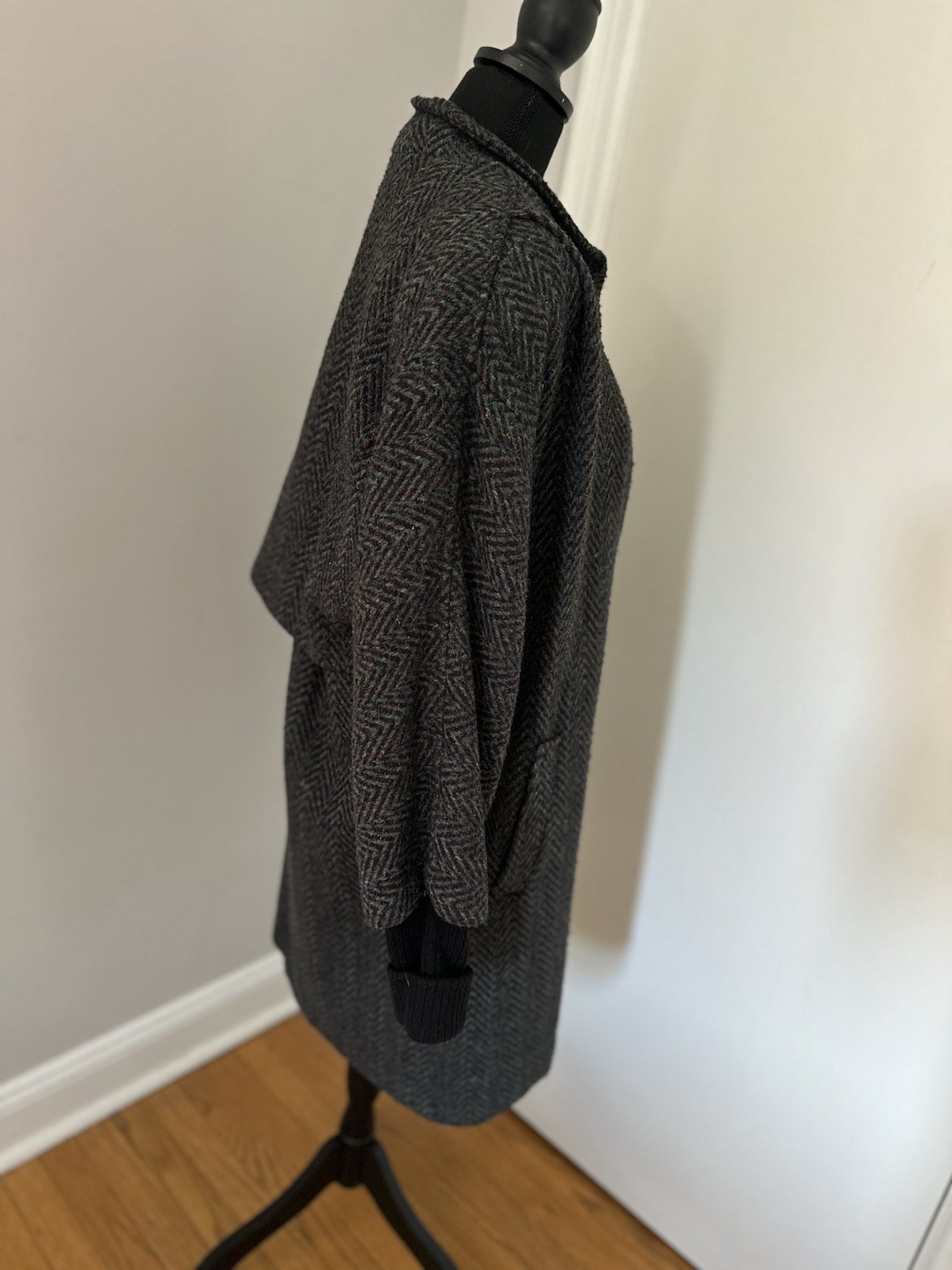 VTG 80s Donnybrook Sz10 ILGWU Gray Speckled oversized herringbone Long wool coat