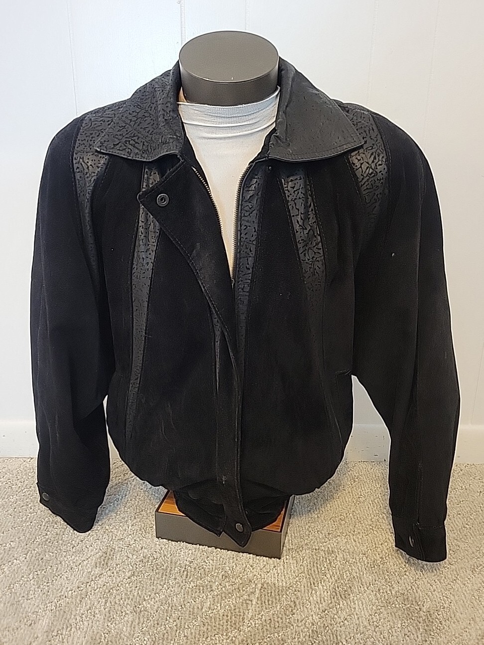 Greg Adams Vintage Black Leather Suede Zip Front Jacket Size M Argentina