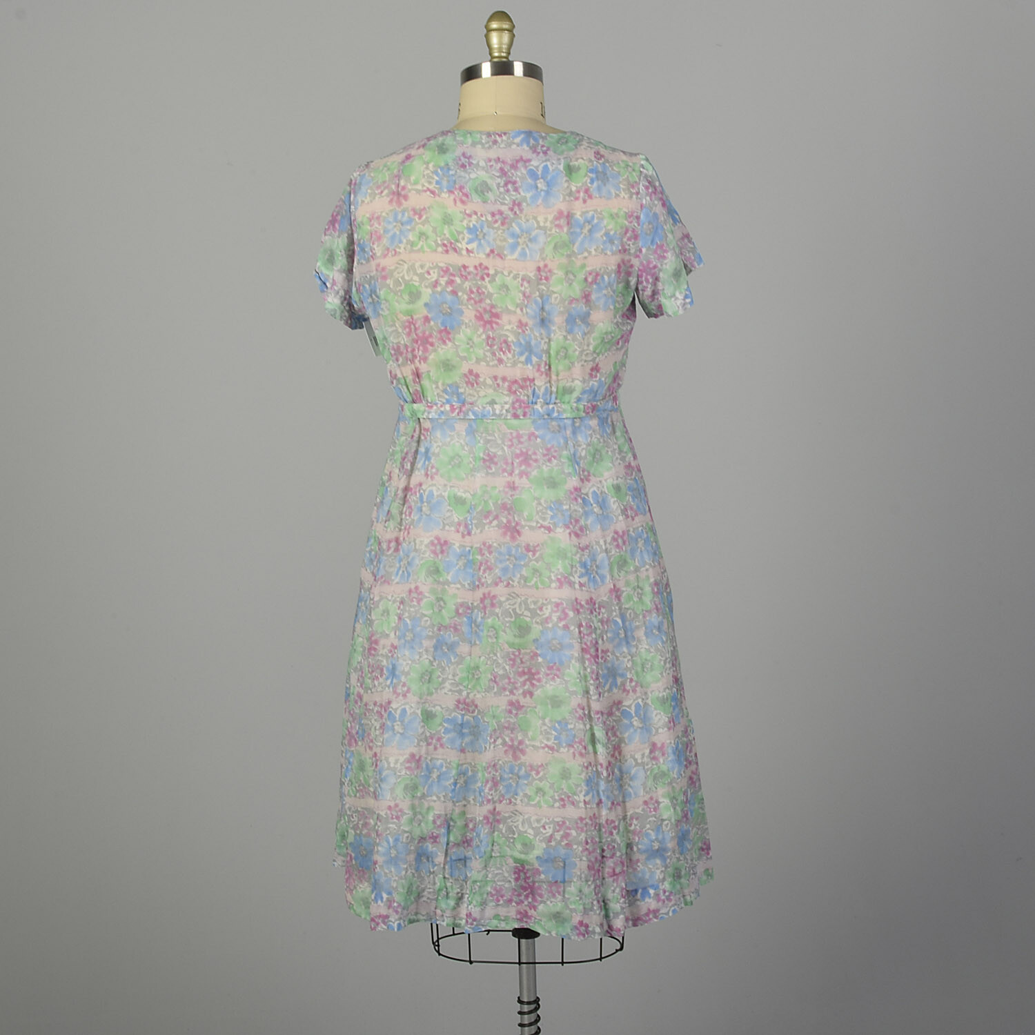 XXL 1950s Day Dress Semi-Sheer Lightweight Floral Summer Short Sleeve Casual VTG