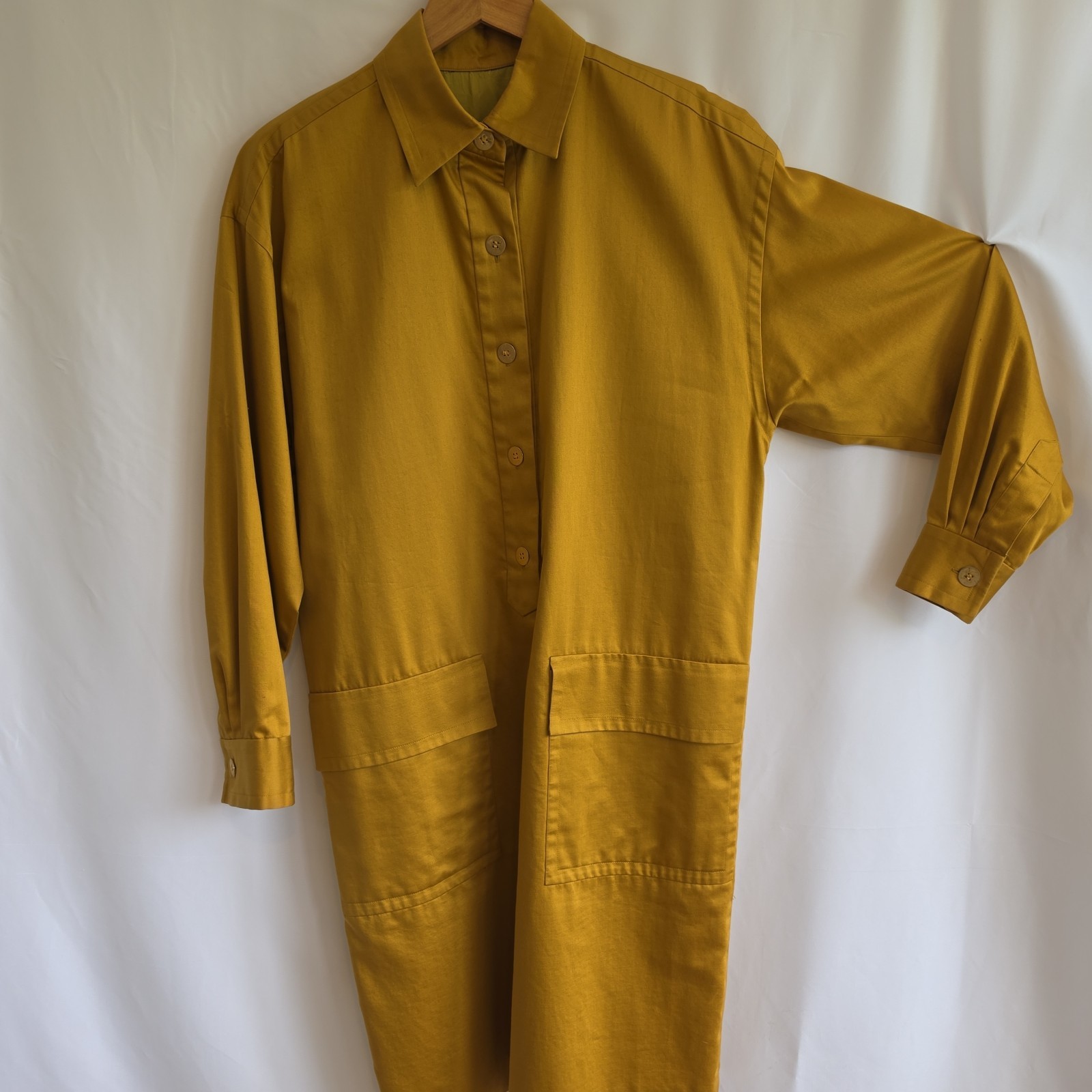 Vintage Bill Blass Mustard Yellow Popover Shirt Dress Oversized Utility Lined 10