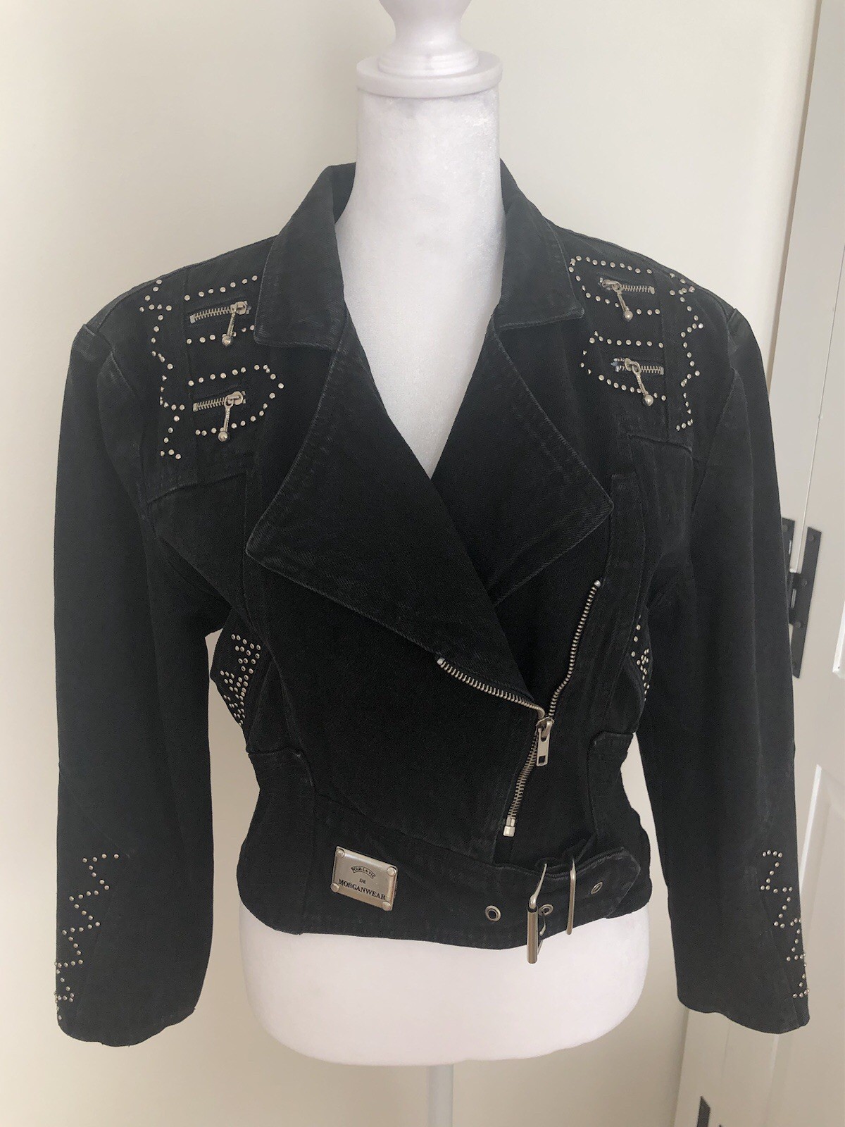 RARE Vintage 1980s Black Denim Jacket S Morganwear Michael Jackson Bad Punk Goth