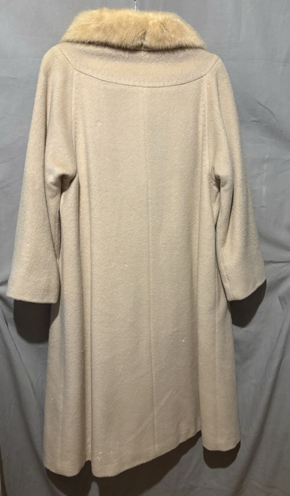 Vintage Forstmann Beige Wool Coat with Mink Fur Collar Small Some Damage!