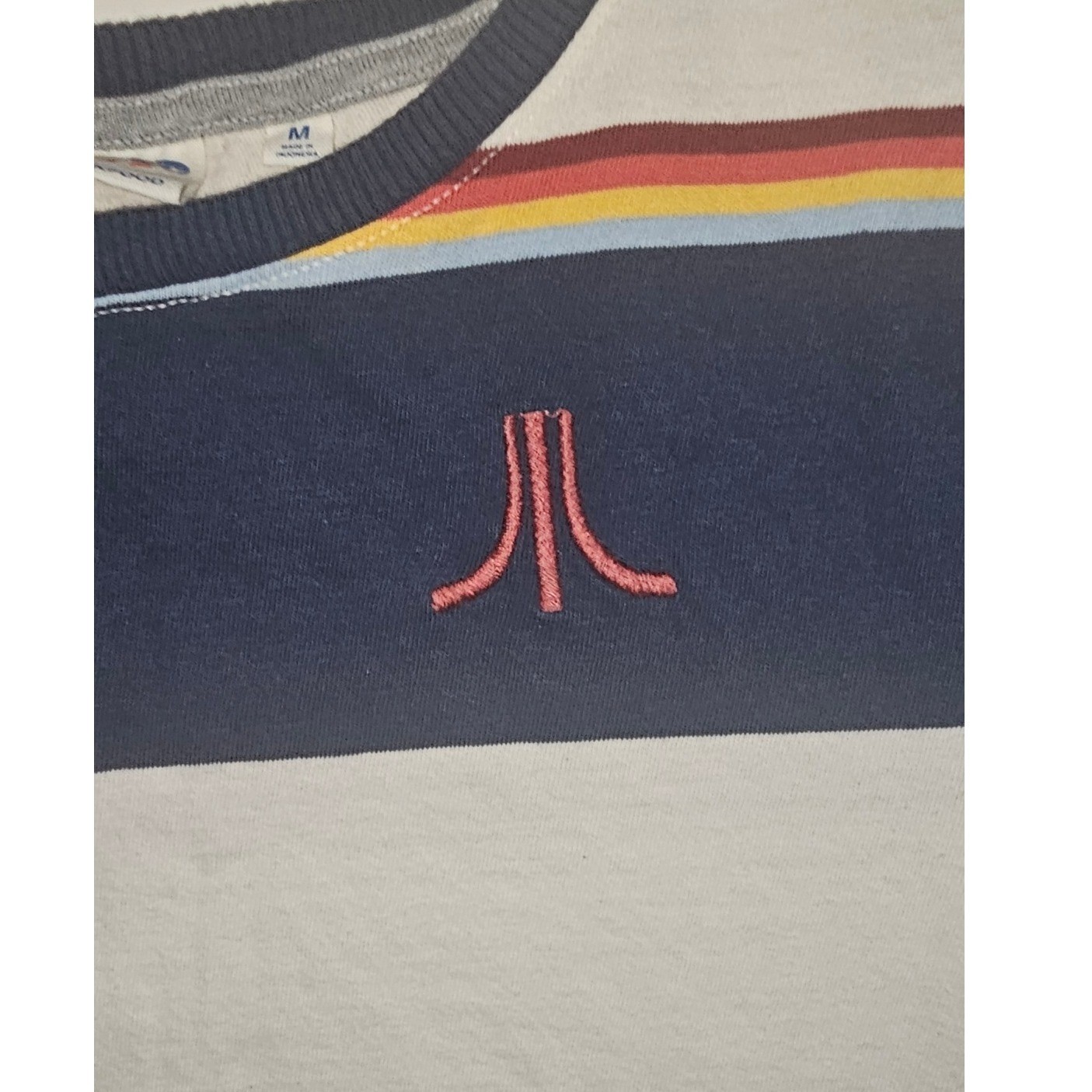 Junk Food Atari Striped T-Shirt Dress Navy White Rainbow Retro Logo Womens Med