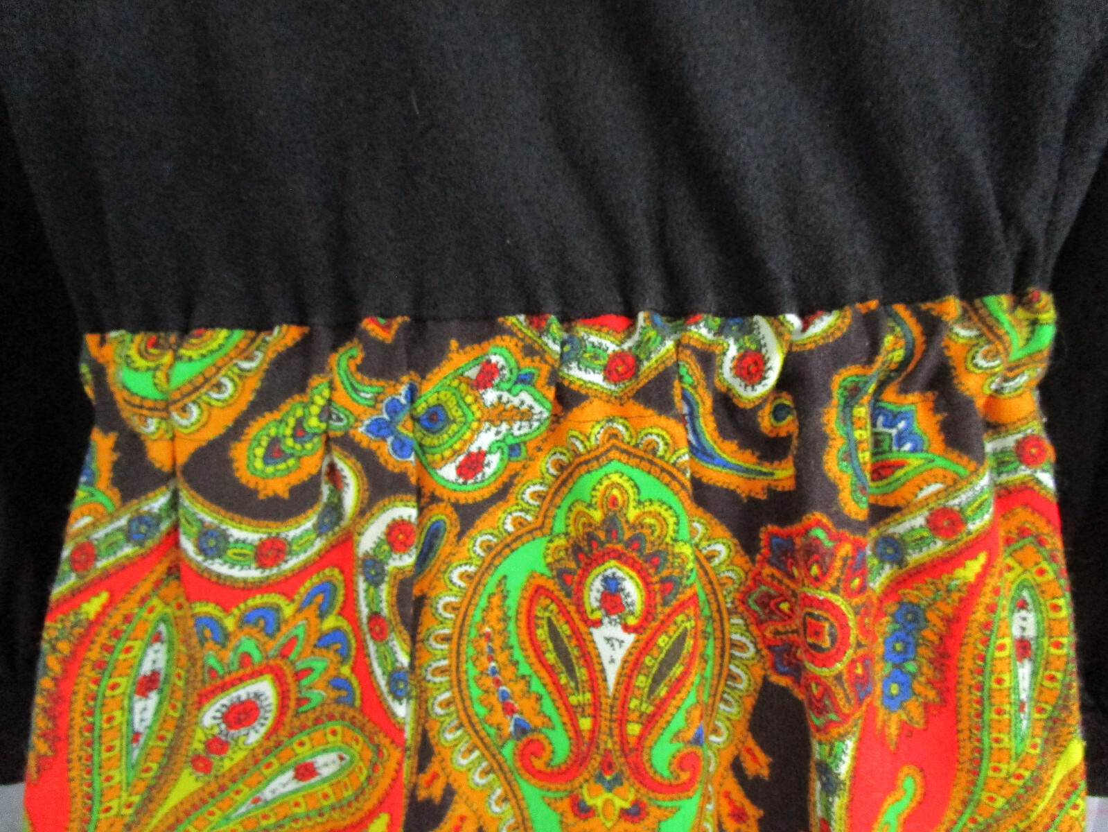 Vtg 70s Hippie Hostess Gown Psychedelic Lounge Paisley Print 2 Tone Maxi Dress