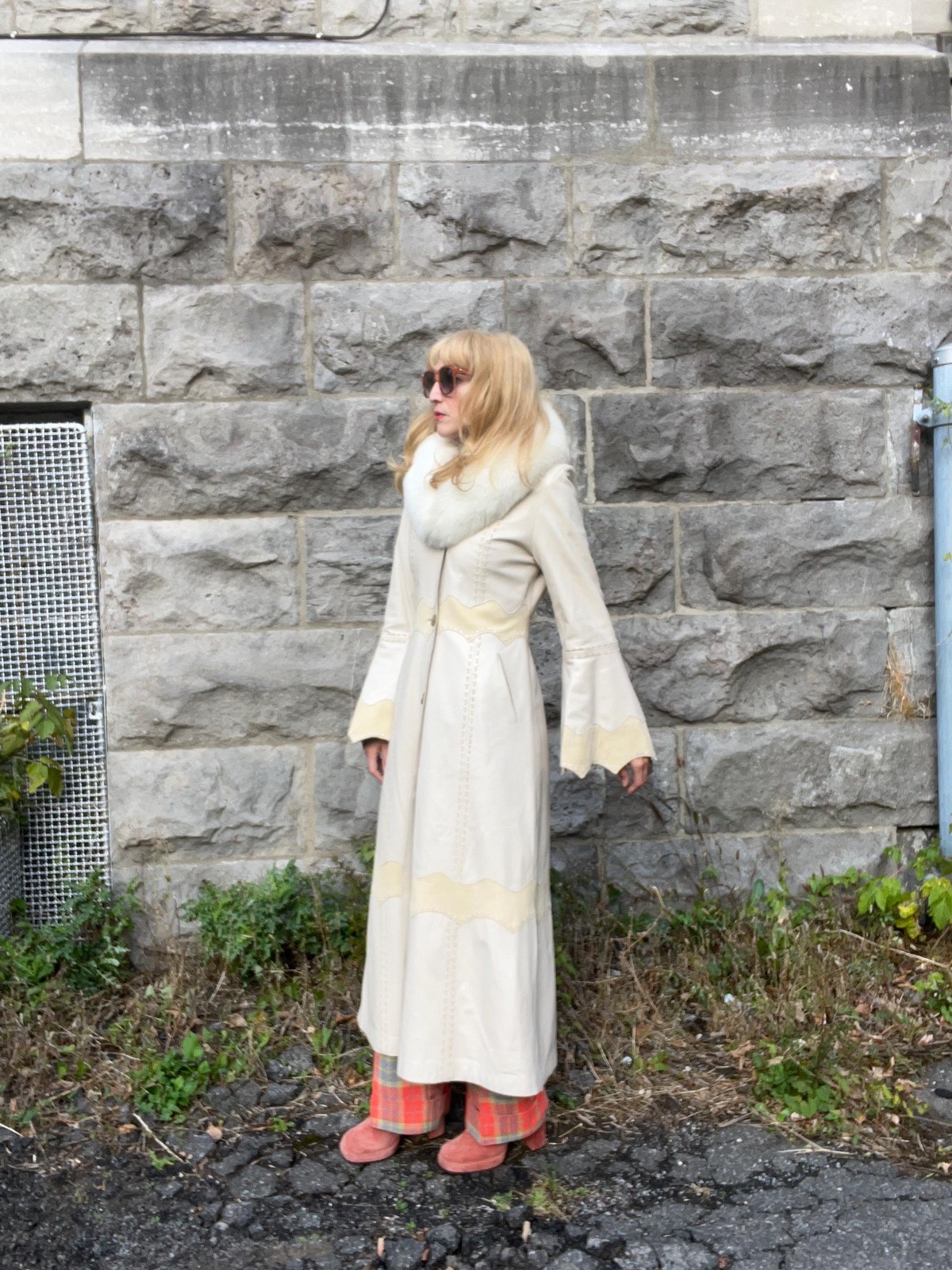 PATCHWORK LEATHER Doe Skin & Cream Lamb Leather Trench Arctic Fox Collar