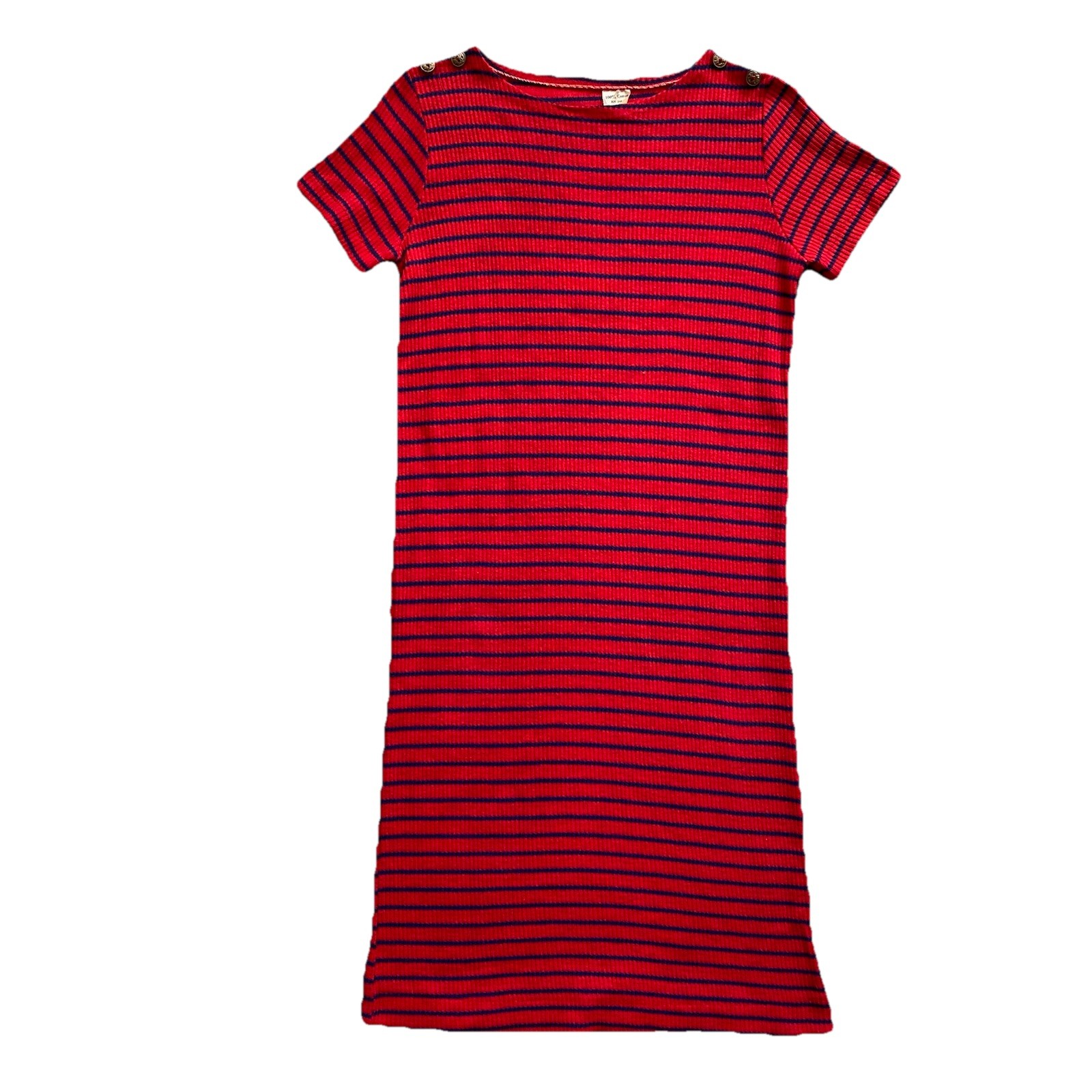 Vintage 60s T Shirt Dress Cotton Red Blue Striped Short Sleeve Medium
