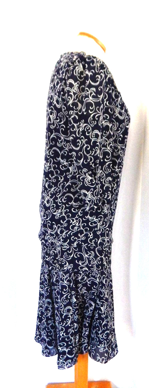 Vintage 80s Liz Roberts Dark Blue Floral Lace Collar Below Knee Dress Size 10