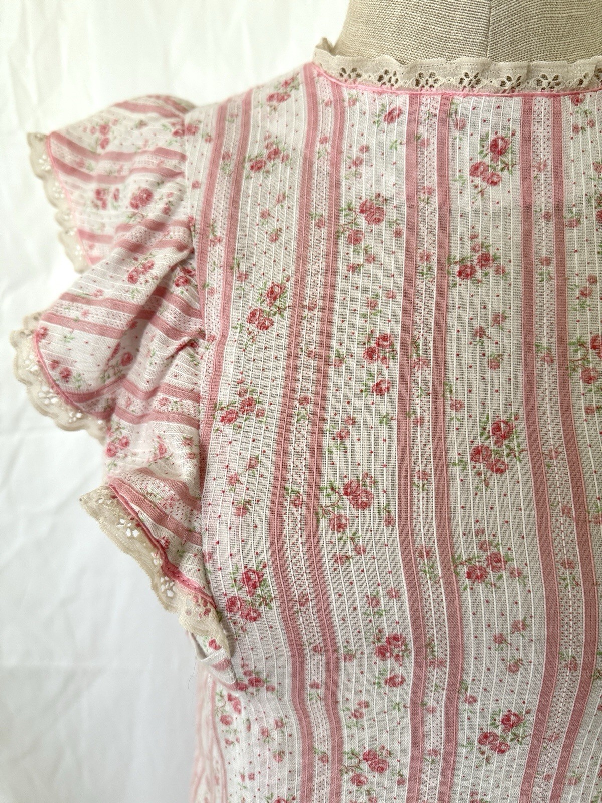 Vintage Handmade 1970s Pink Floral Ruffle Prairie Cottagecore Maxi Floral Dress