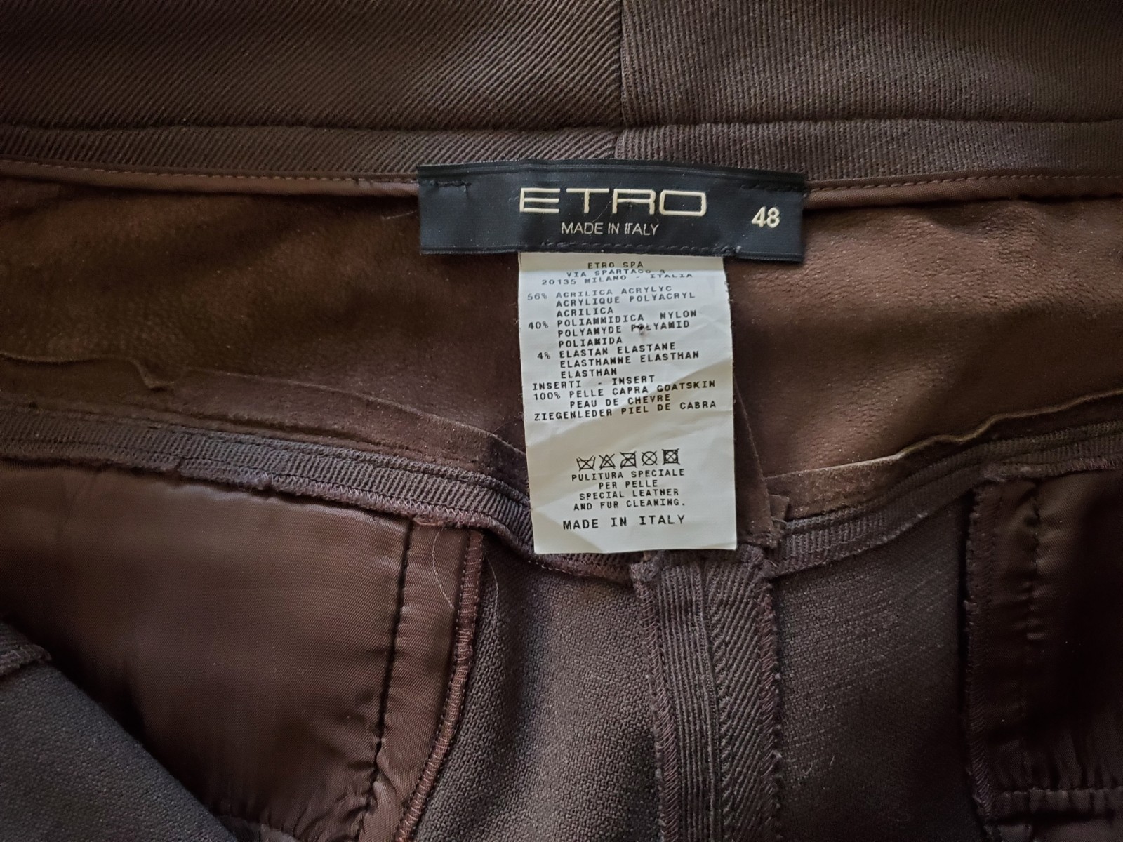 2000s Vintage ETRO Equestrian Jodphur Brown Leather Patch Skinny Pants IT 48 XL