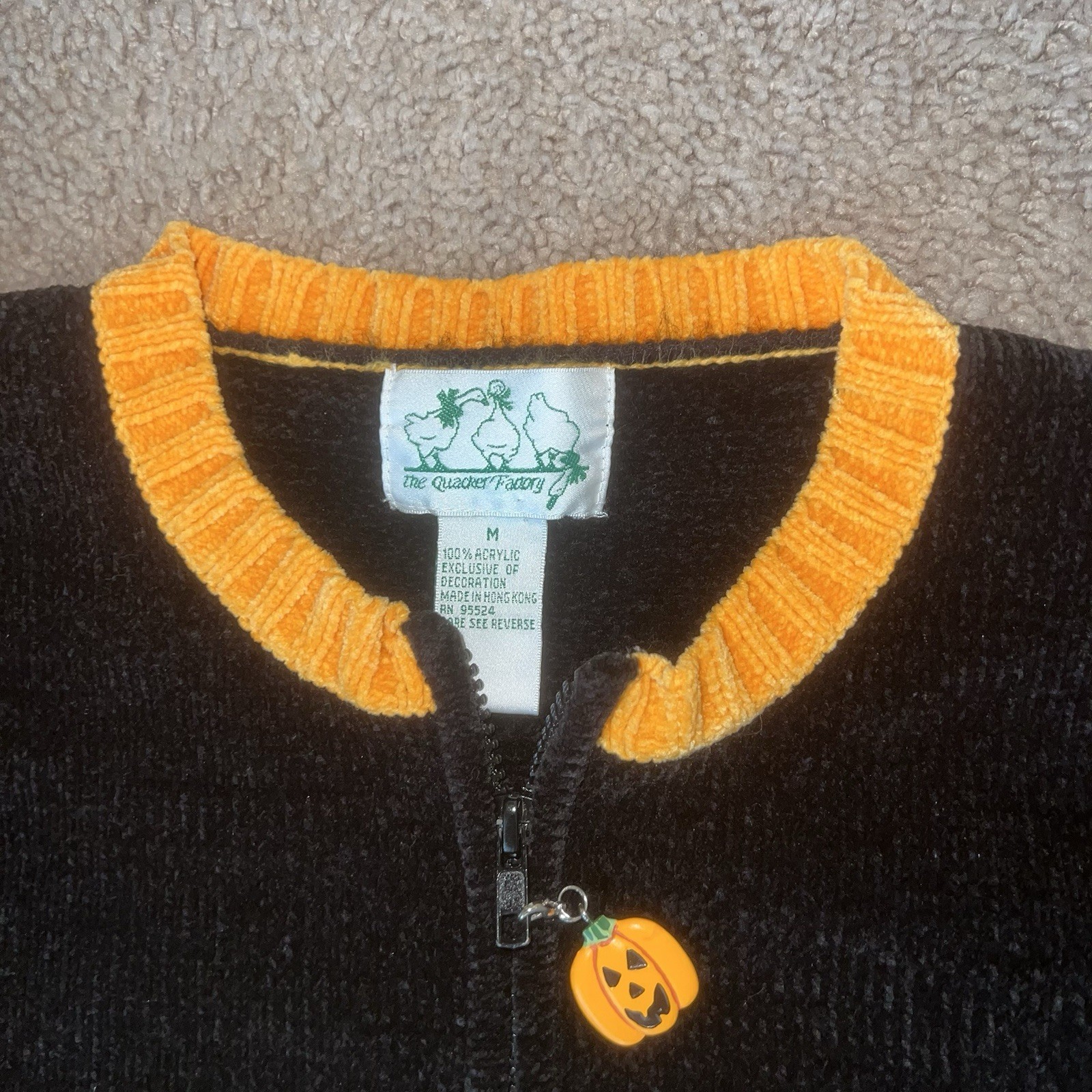 Vintage Quacker Factory Green Label Halloween Sweater Pumpkins Medium